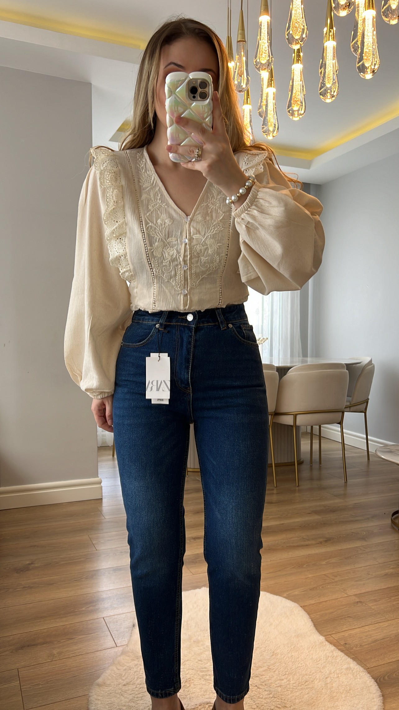 Charles Lacivert Renk Slim Mom Jeans