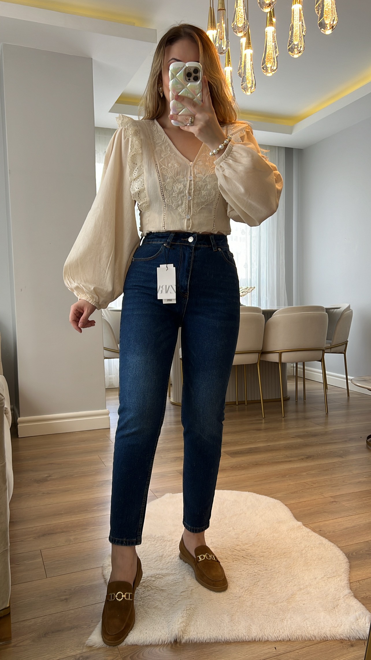 Charles Lacivert Renk Slim Mom Jeans