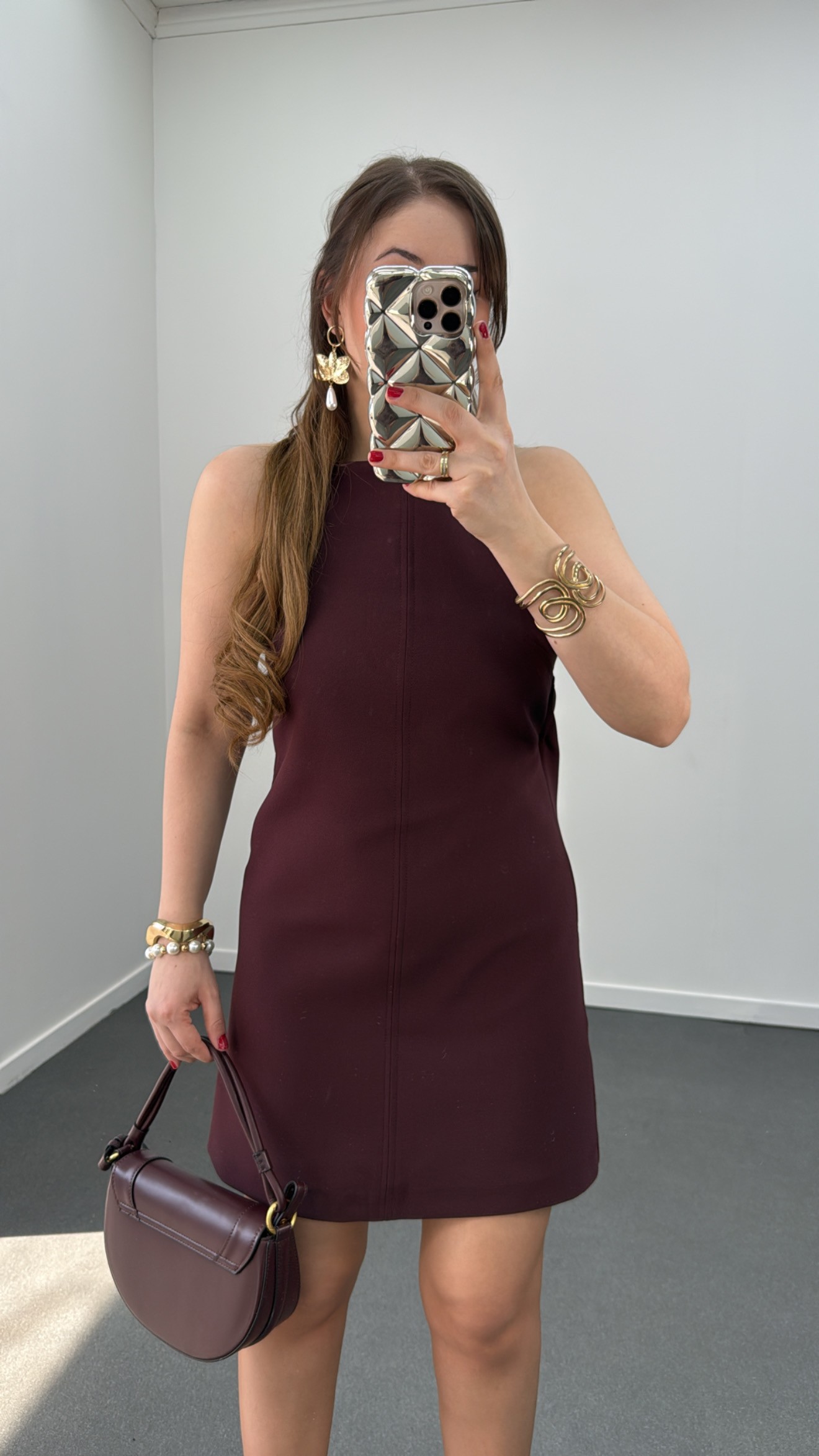 Carina Bordo Halter Yaka Elbise