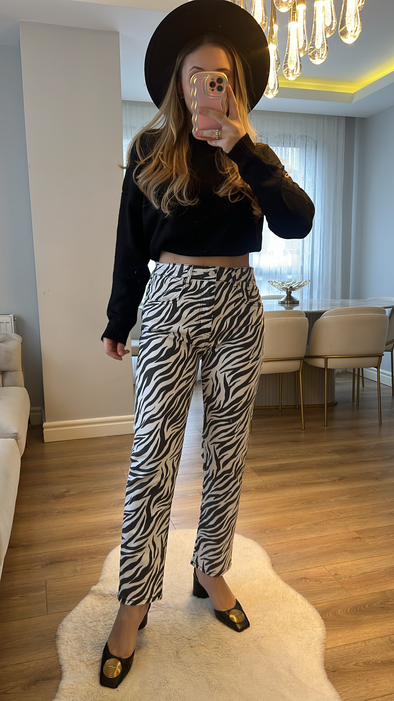 ZR Zebra Desenli Straight Jeans