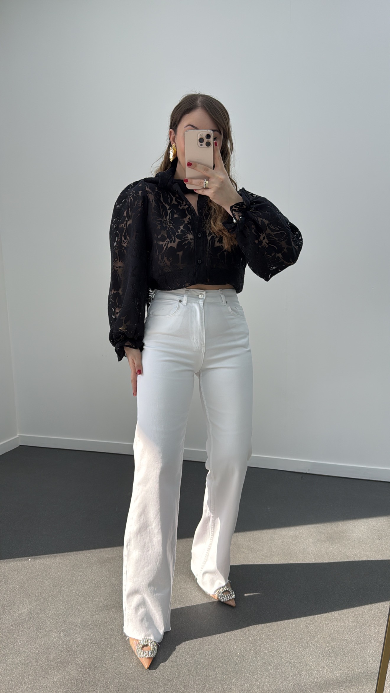 Royale  Beyaz Yıkamalı Wide Leg Jeans