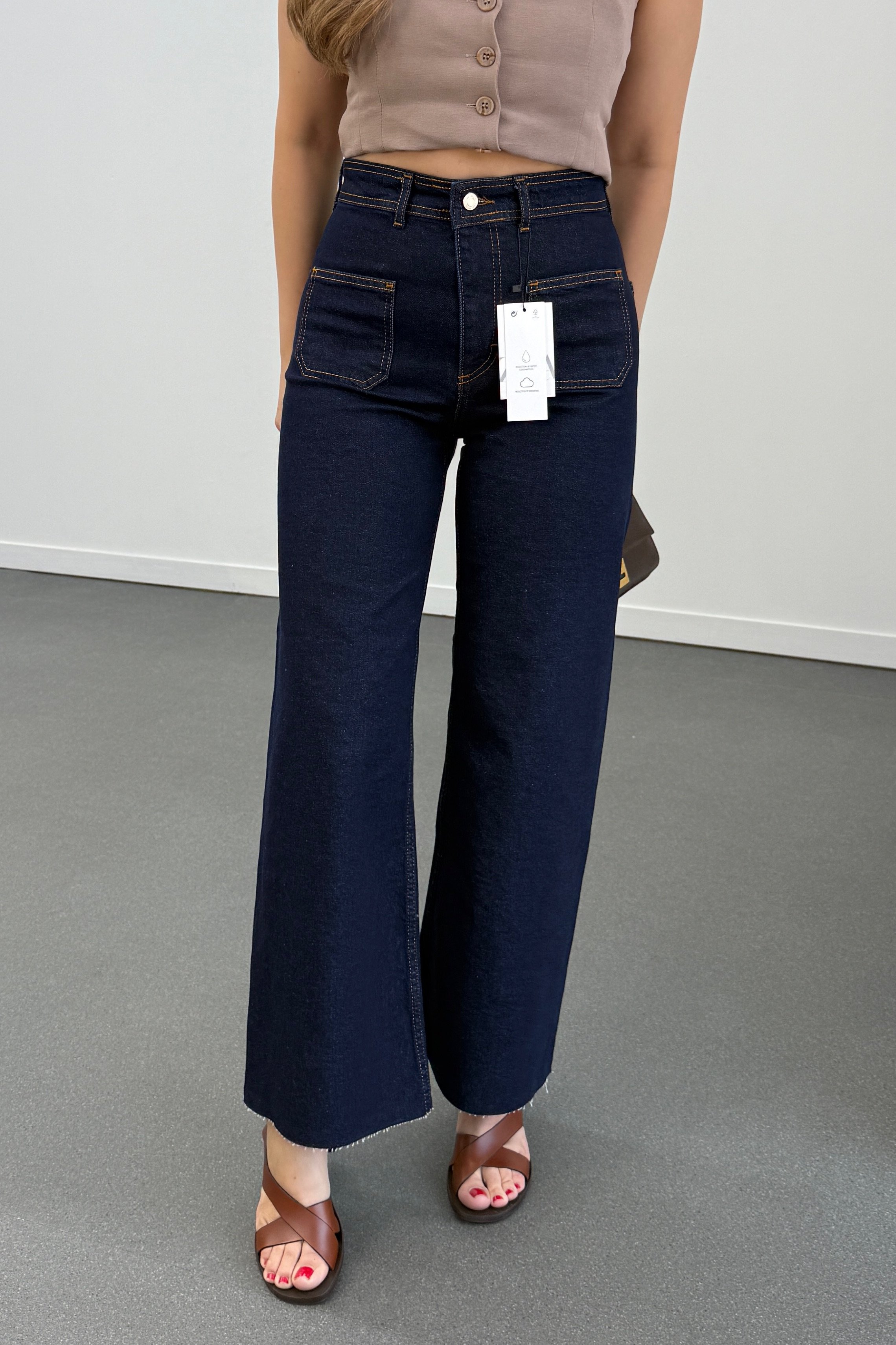 Milano Lacivert Cepli Yarım Flare Jeans