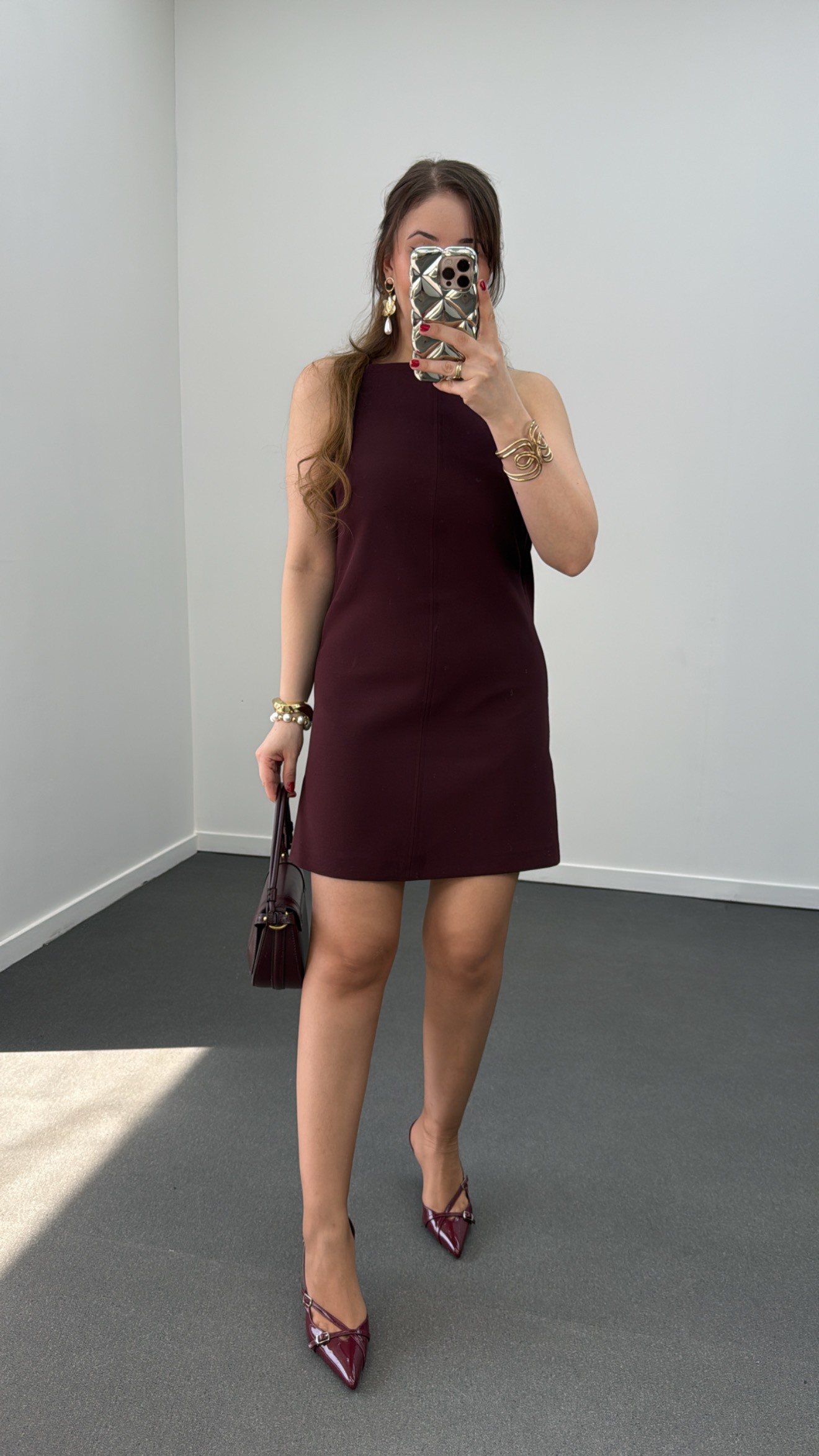 Carina Bordo Halter Yaka Elbise