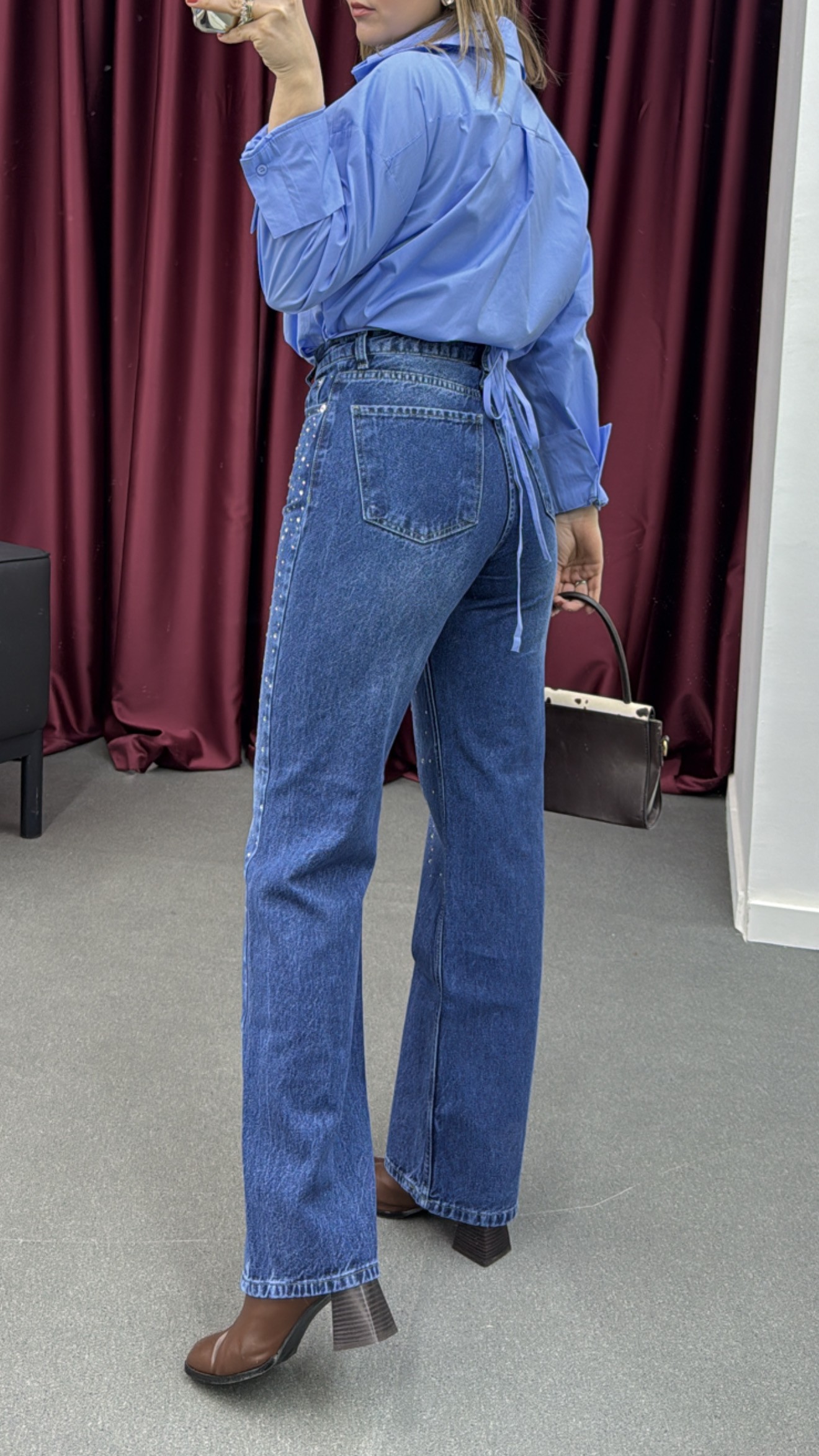 ZR Swarovski Koyu Taş Aksesuarlı Premium Jean