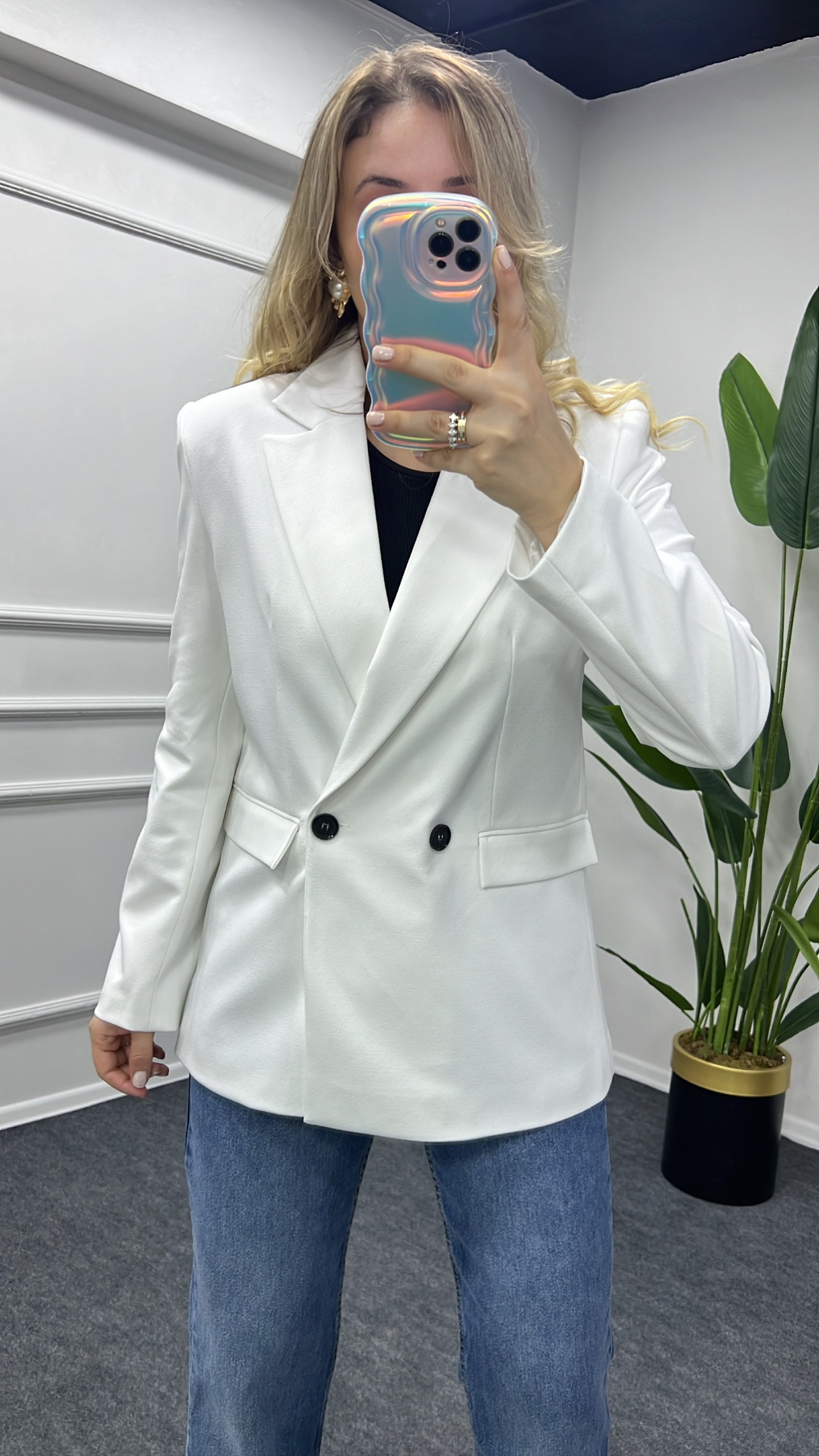 ZR Beyaz Blazer Ceket
