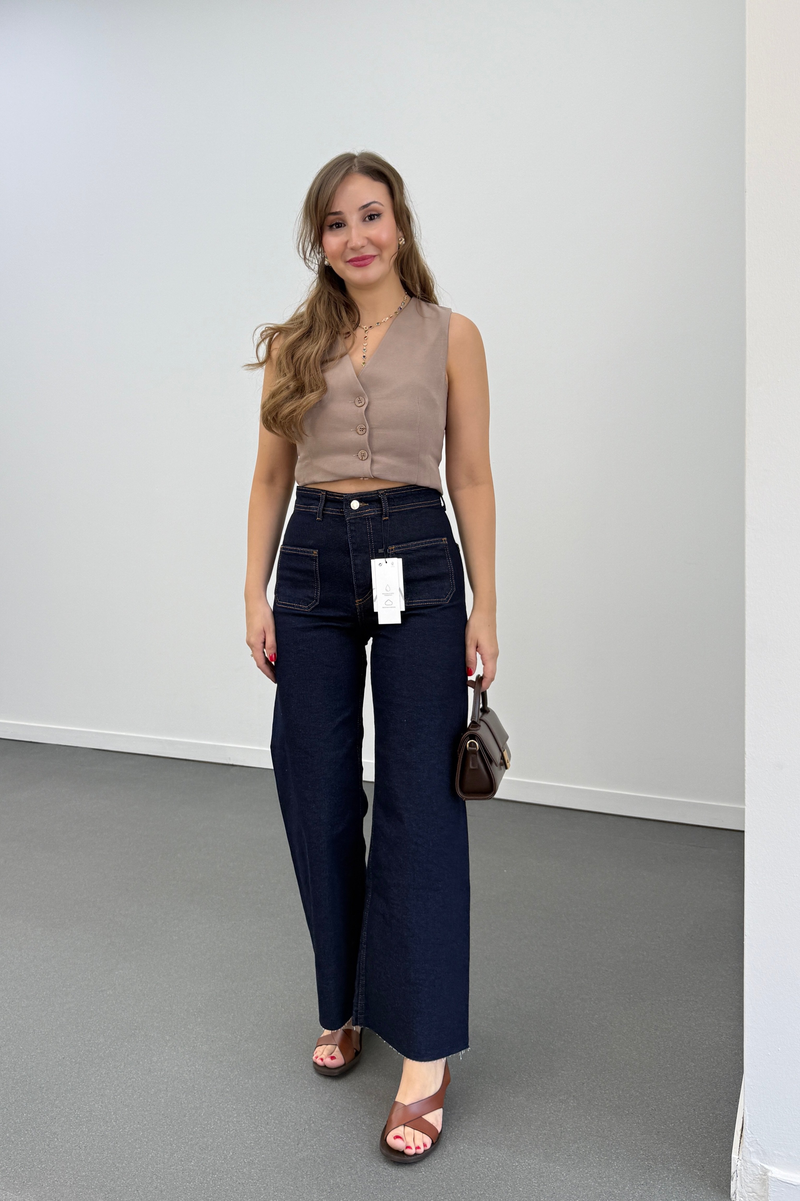 Milano Lacivert Cepli Yarım Flare Jeans