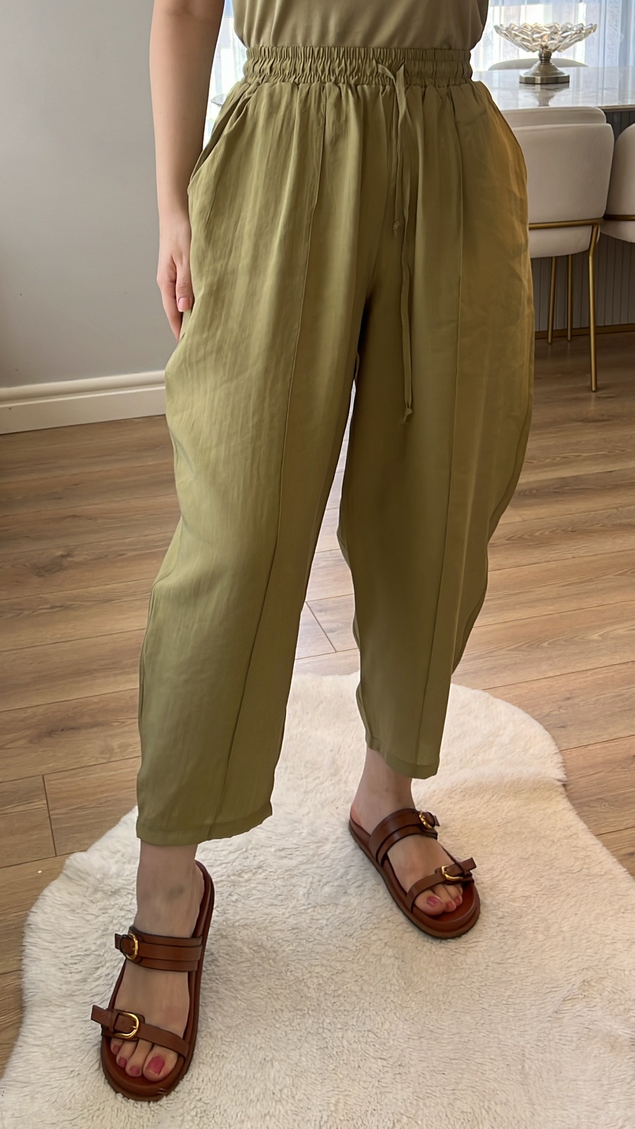 Kevin Yeşil Tensel Kumaş Şalvar Pantolon