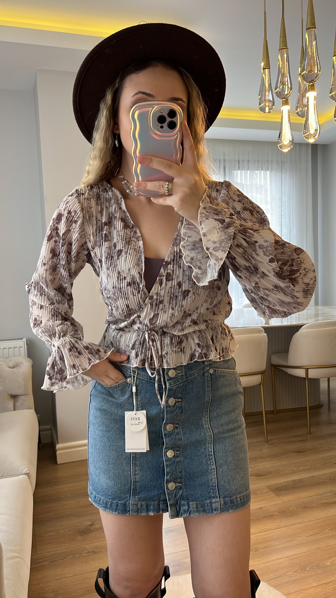 MNG Vintage Desenli Bağlamalı Bluz