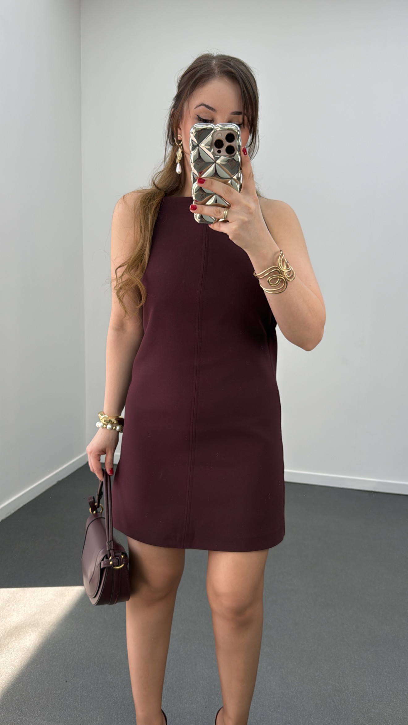Carina Bordo Halter Yaka Elbise