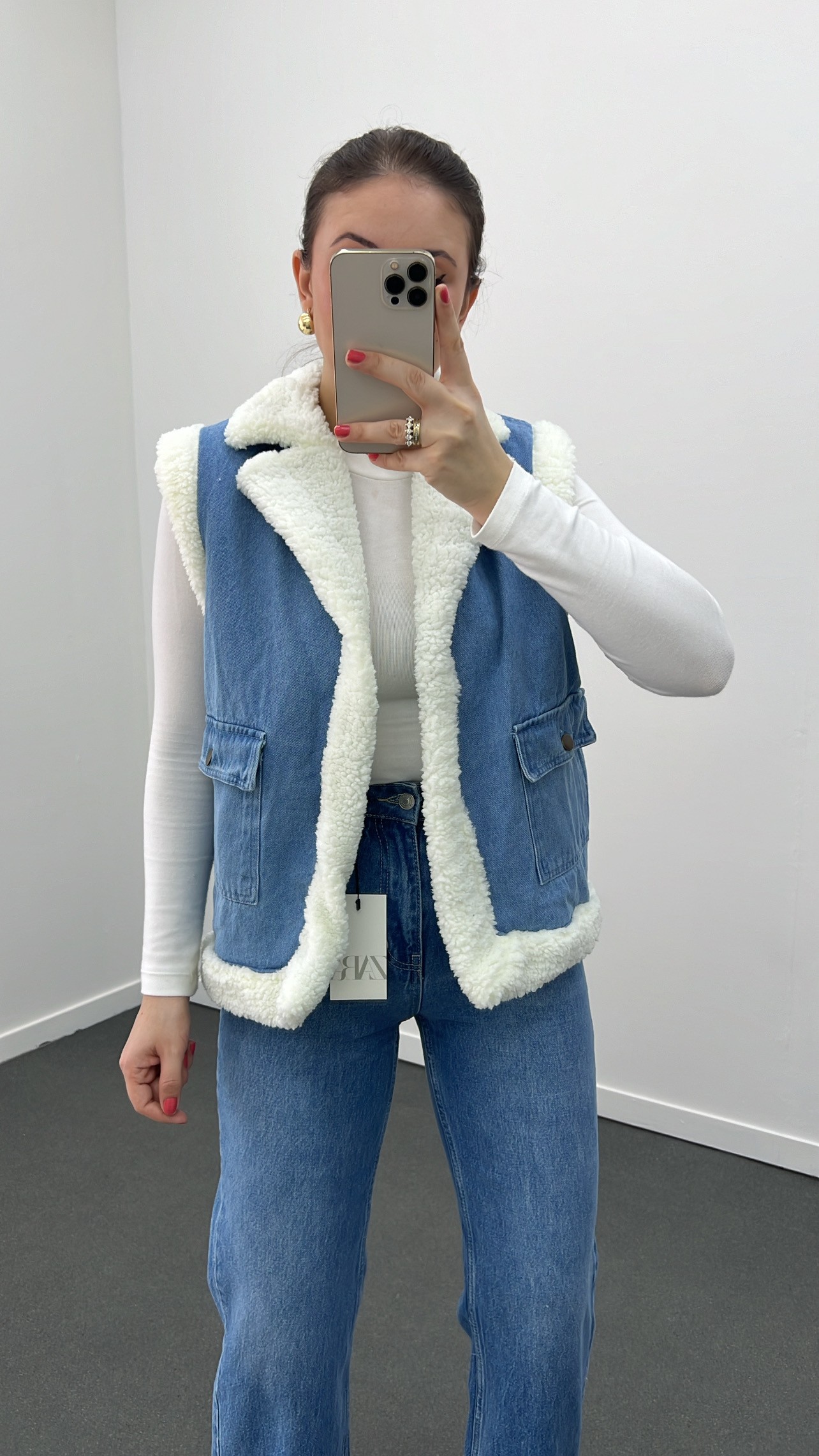 Katejan İçi Kürklü Denim Yelek