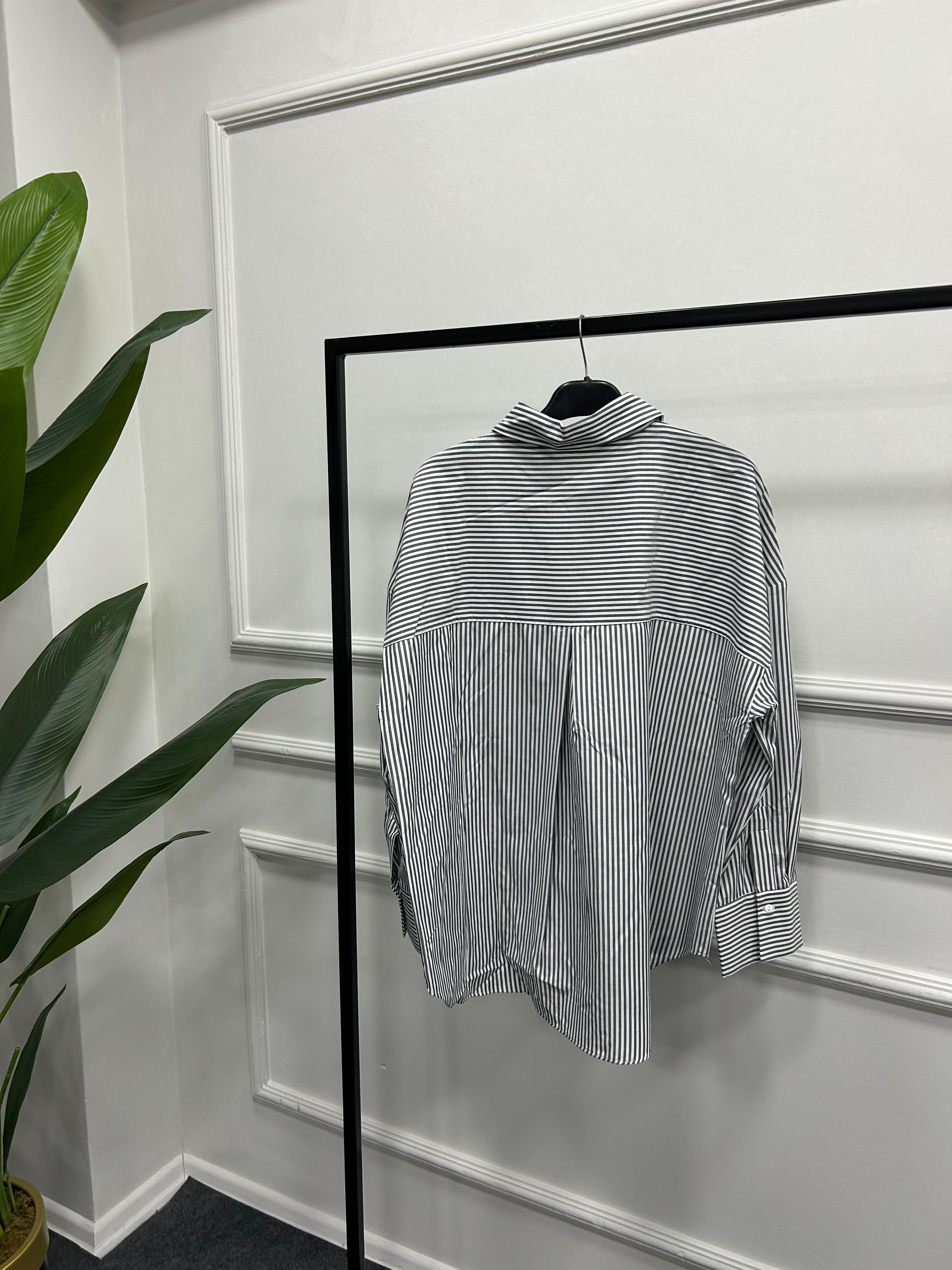 Gri Çizgili Oversize Gömlek DFL