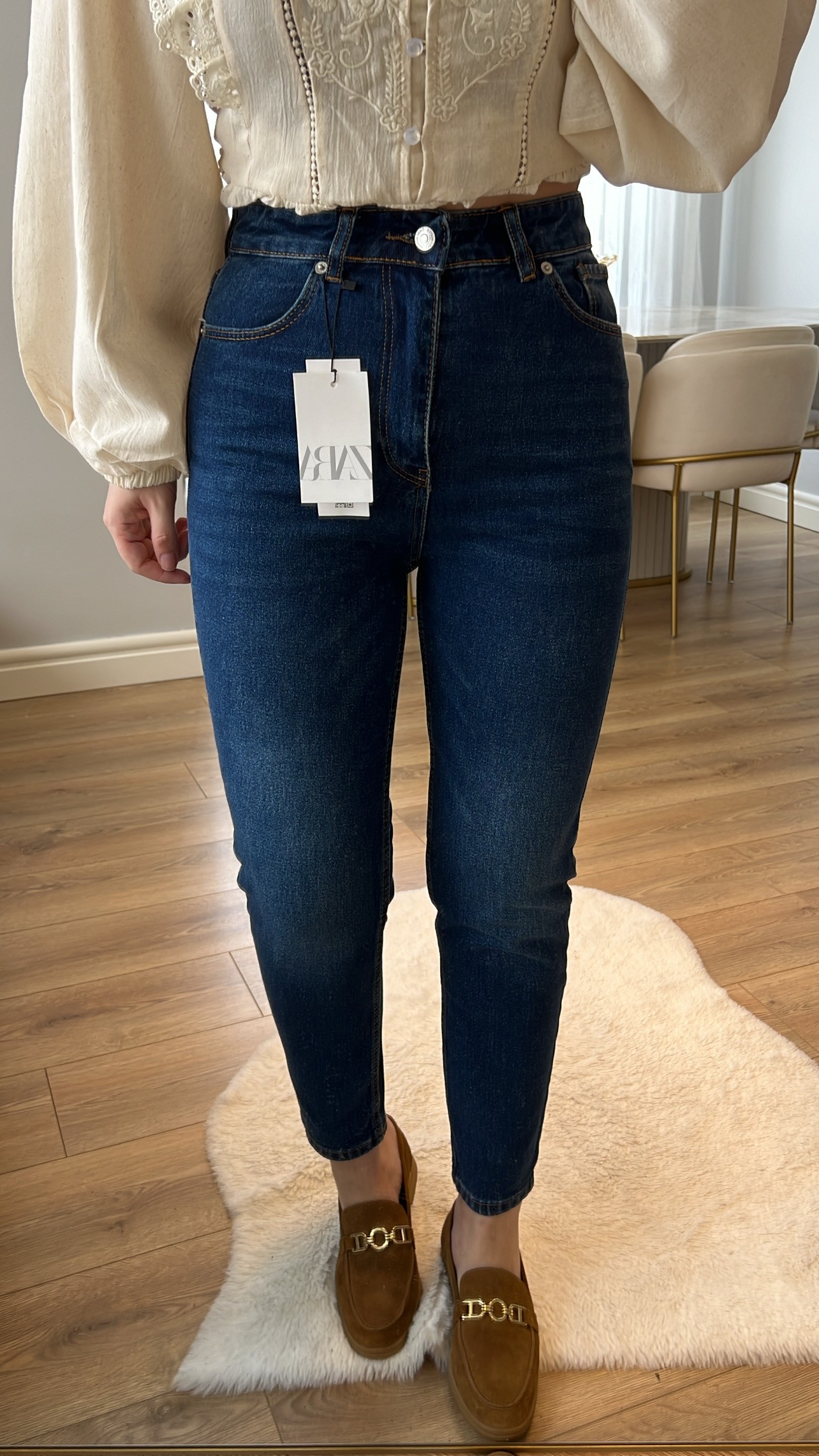 Charles Lacivert Renk Slim Mom Jeans