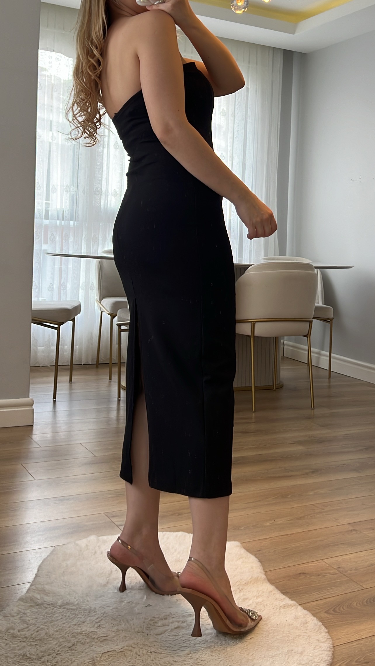 Rochie creion cu detaliu V negru