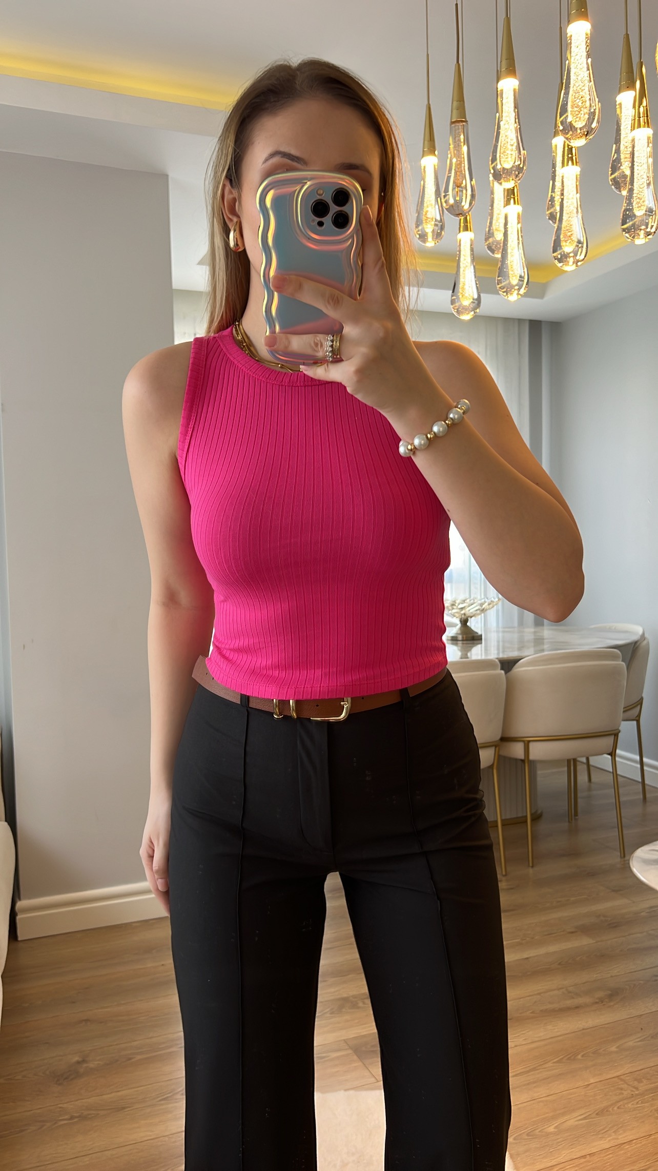 Tricot de corp cu coaste roz Stradi Şeker