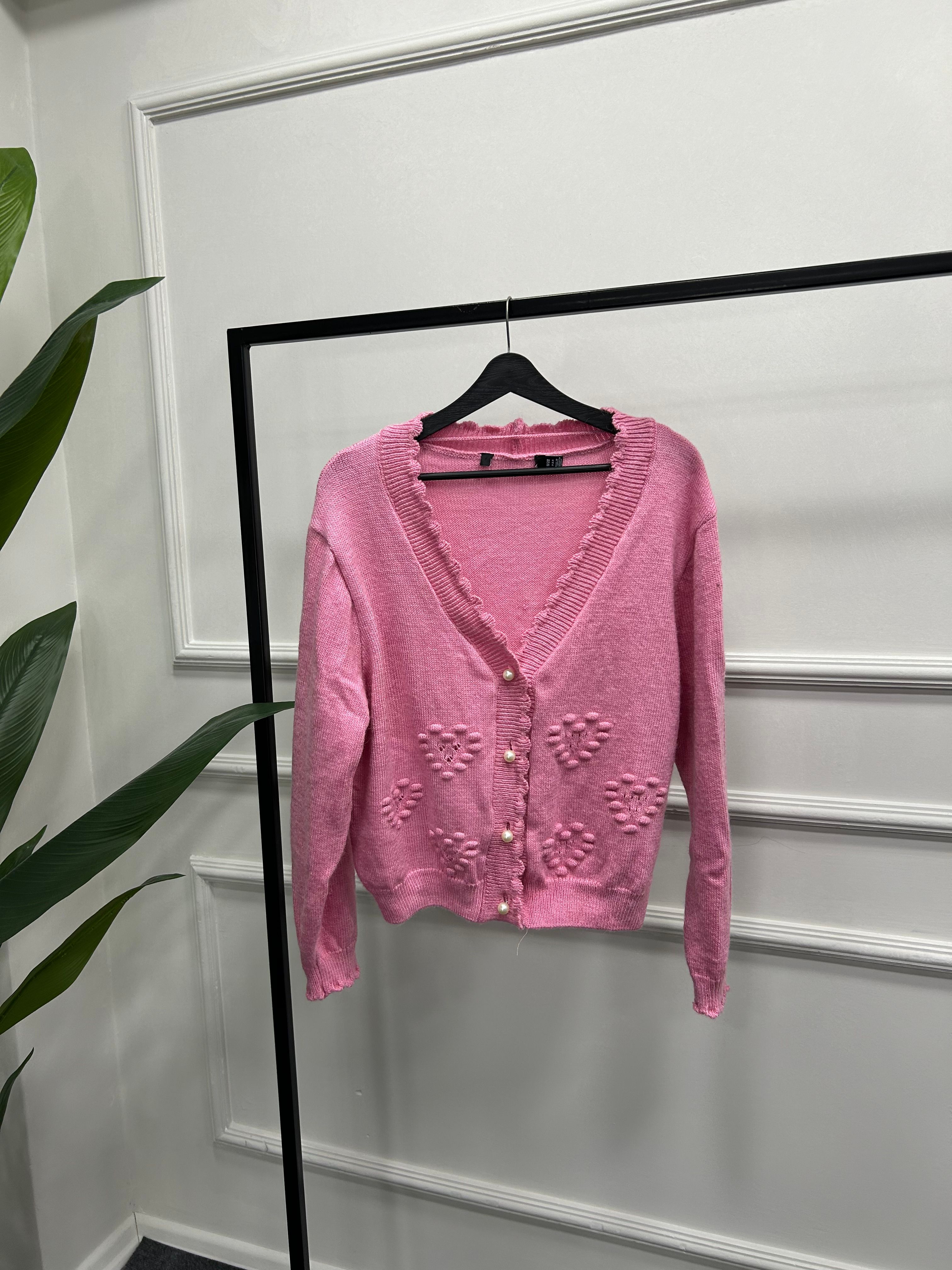 Pembe İnci Düğmeli Hırka