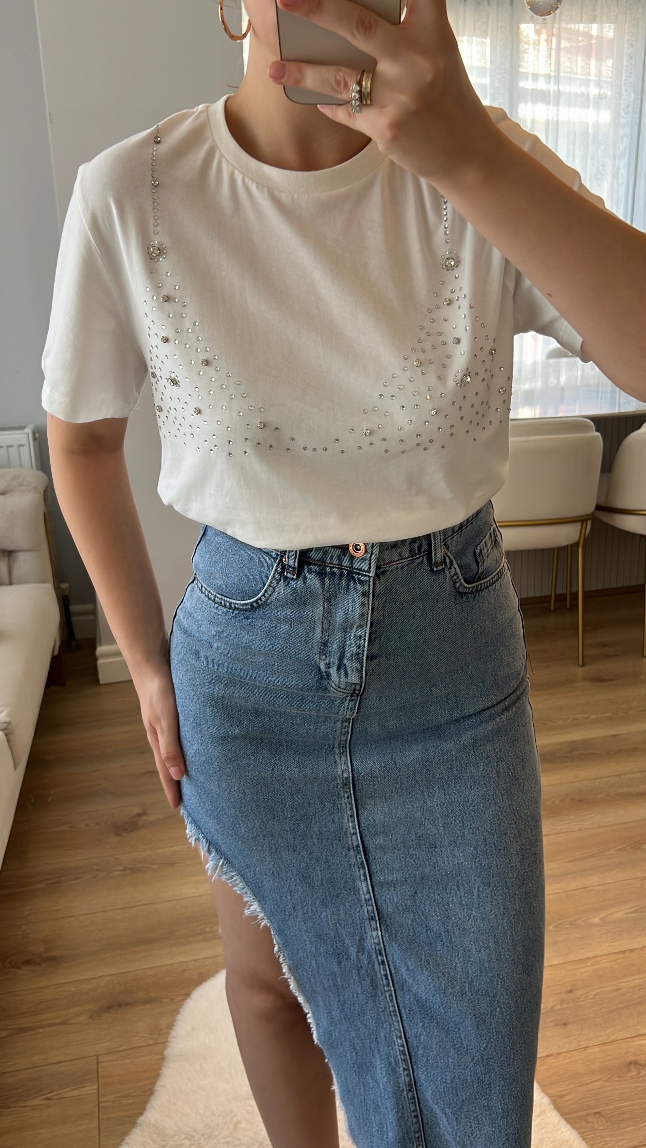 ZR Bralet Taş İşlemeli Beyaz Tshirt 