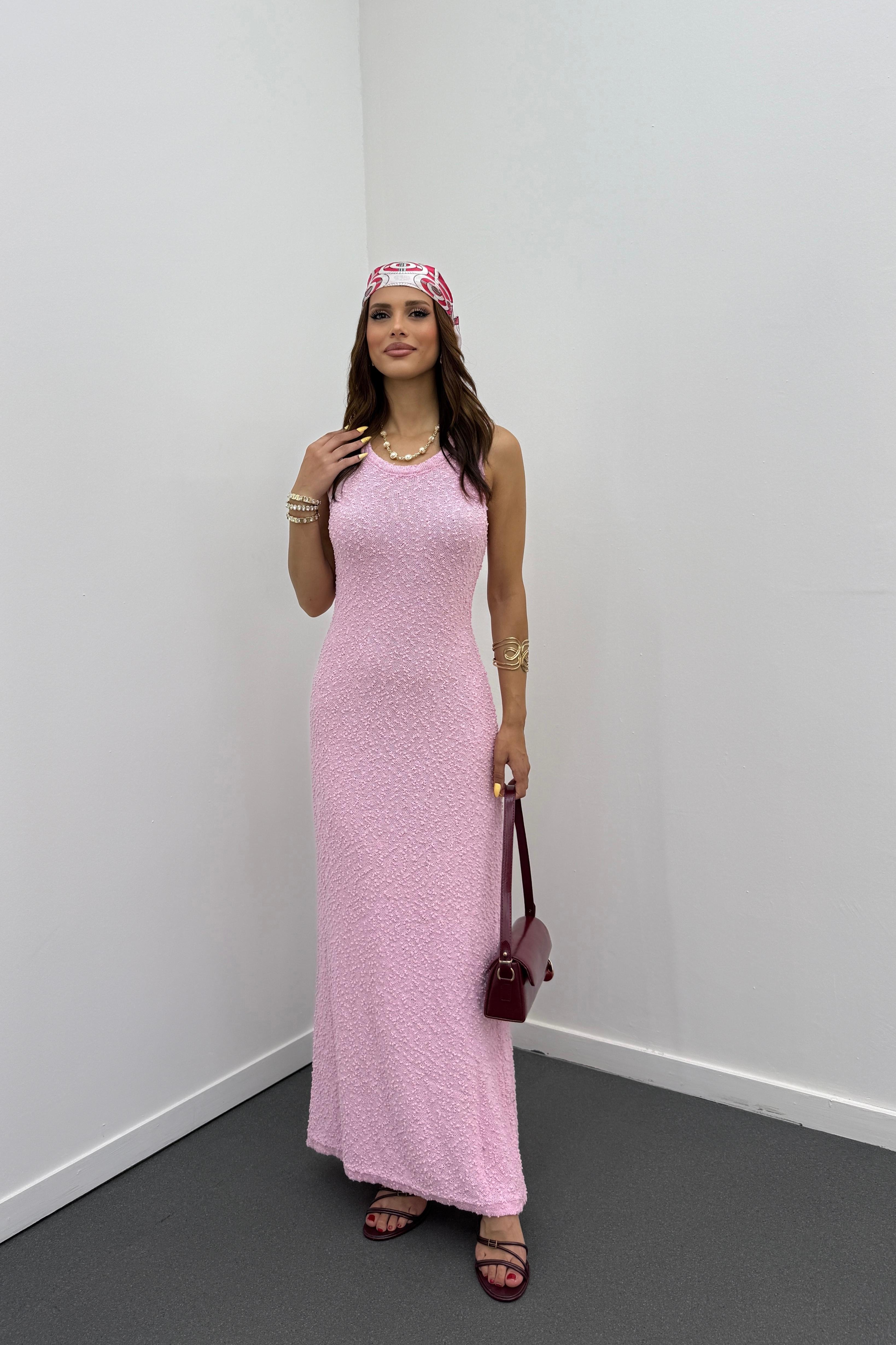 Rory Pembe Örme Maxi Elbise