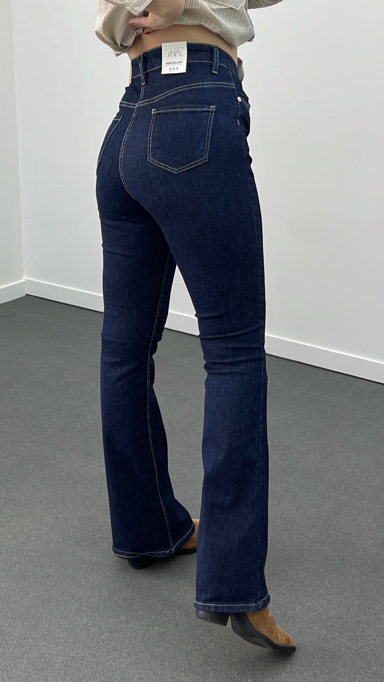 ZR Dark Blue Extra Yüksek Bel Full Likralı Flare Jeans