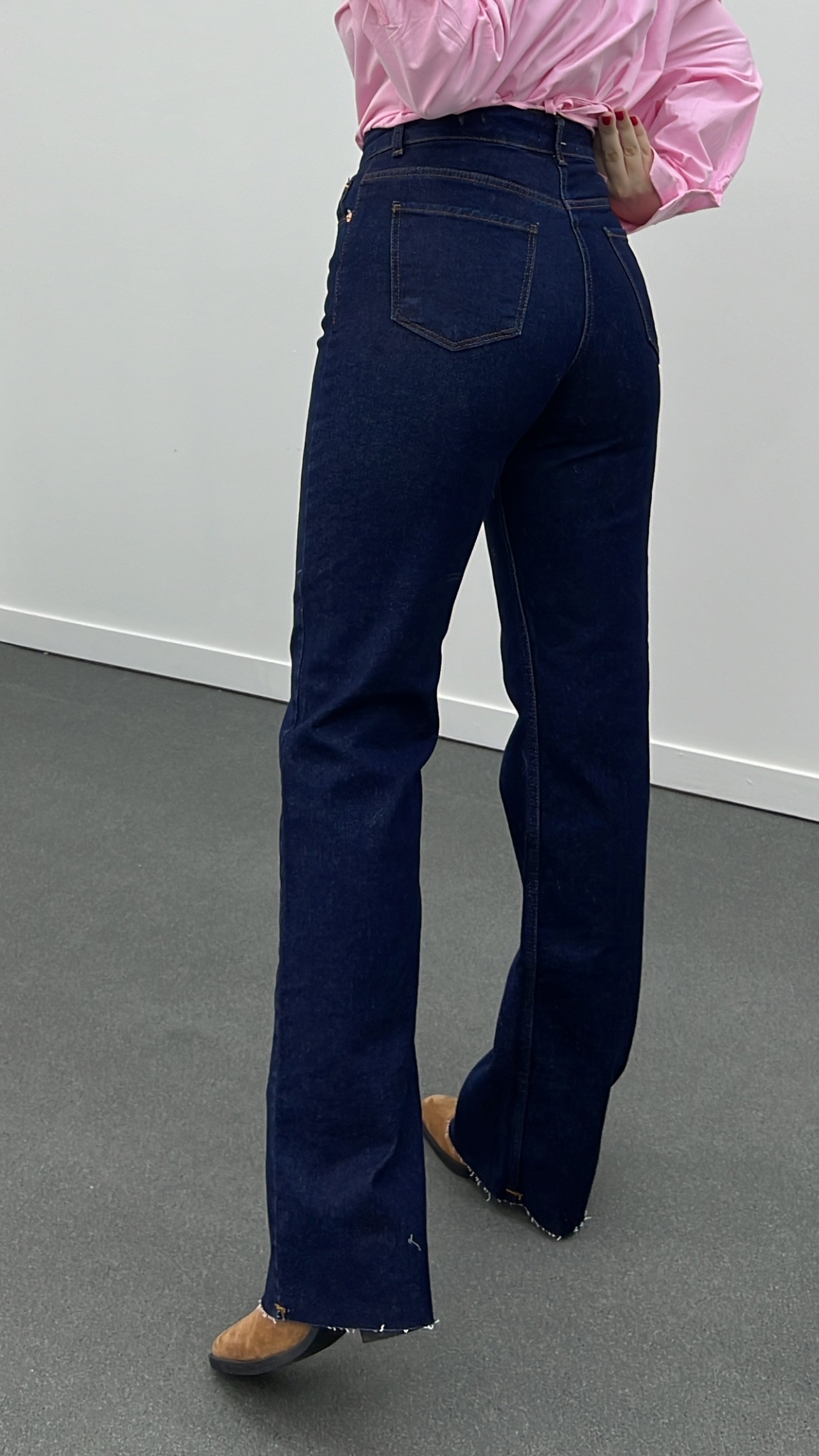 Roma Lacivert Yıkamalı Wide Leg Jeans