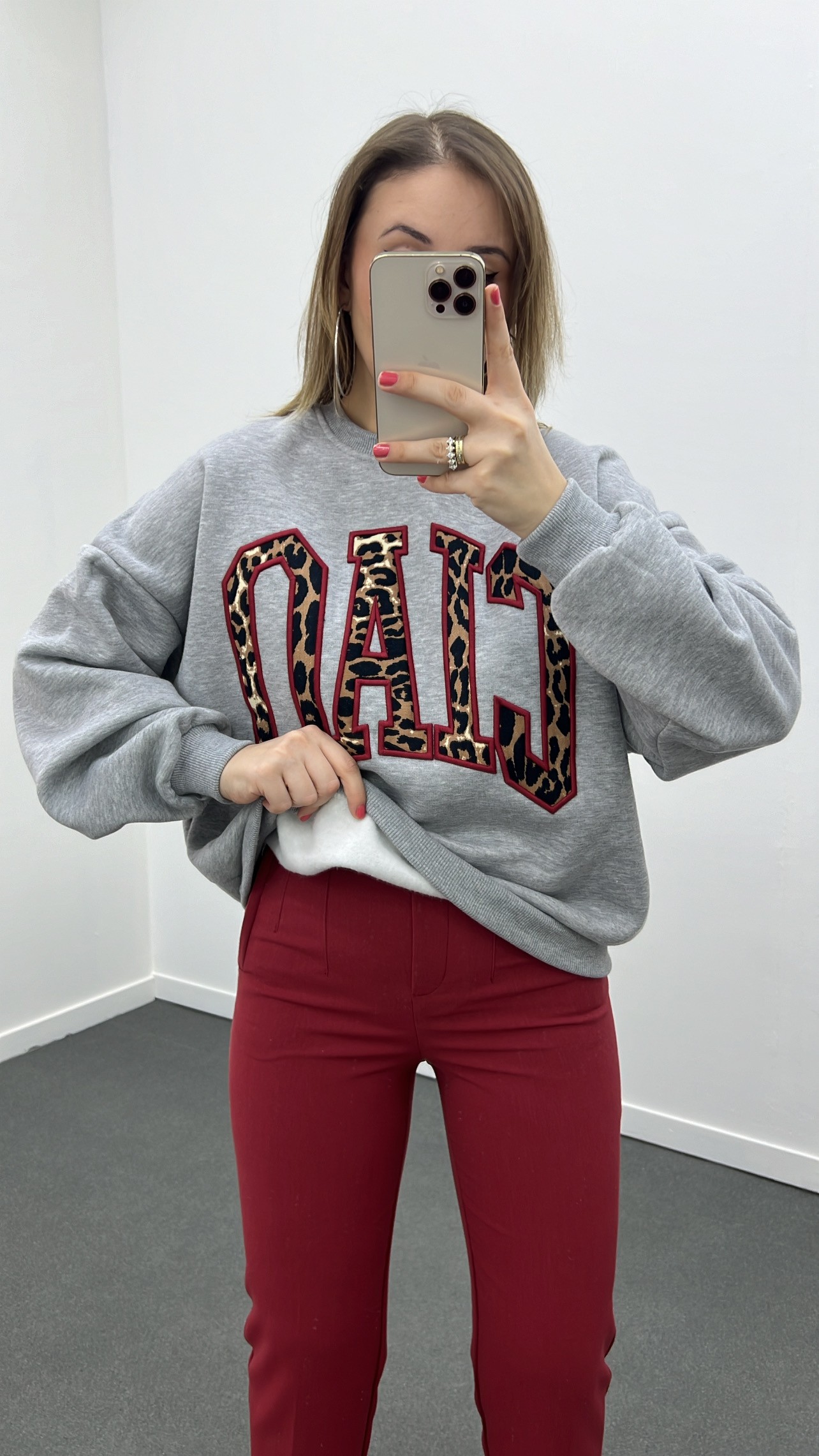 Ciao Leopar İşlemeli Gri Sweatshirt