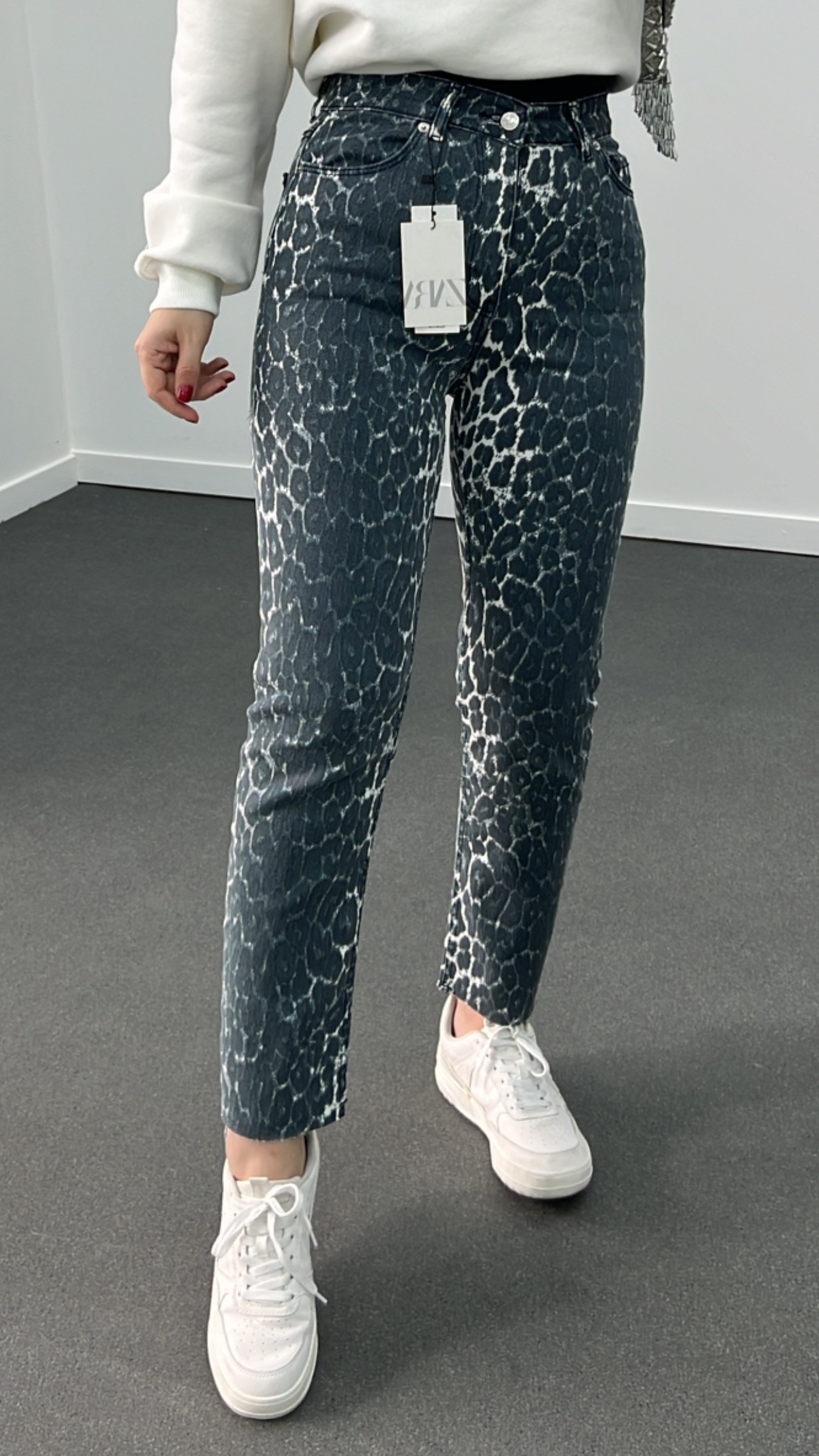 Juliet Antrasit Leopar Kot Yüksek Bel Slim Fit Jean