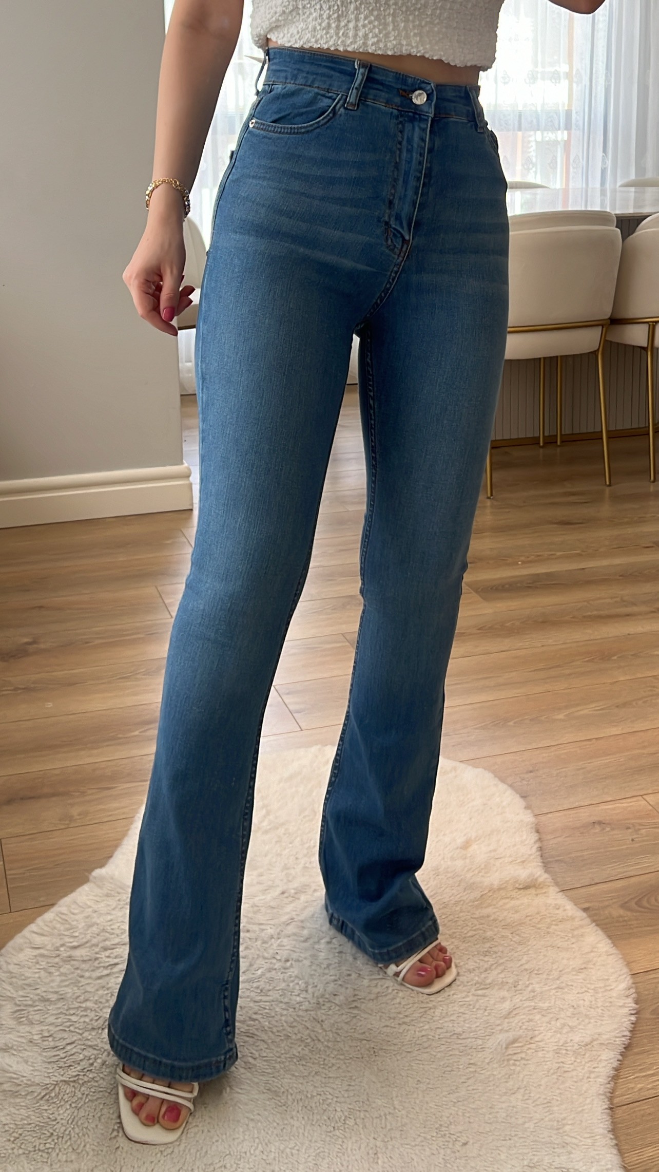 ZR Açık Kot Extra Yüksek Bel Full Likralı Flare Jeans