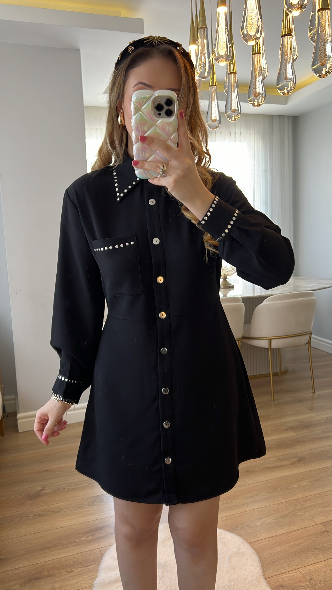 Sarah Siyah Zımba Detaylı Premium Elbise