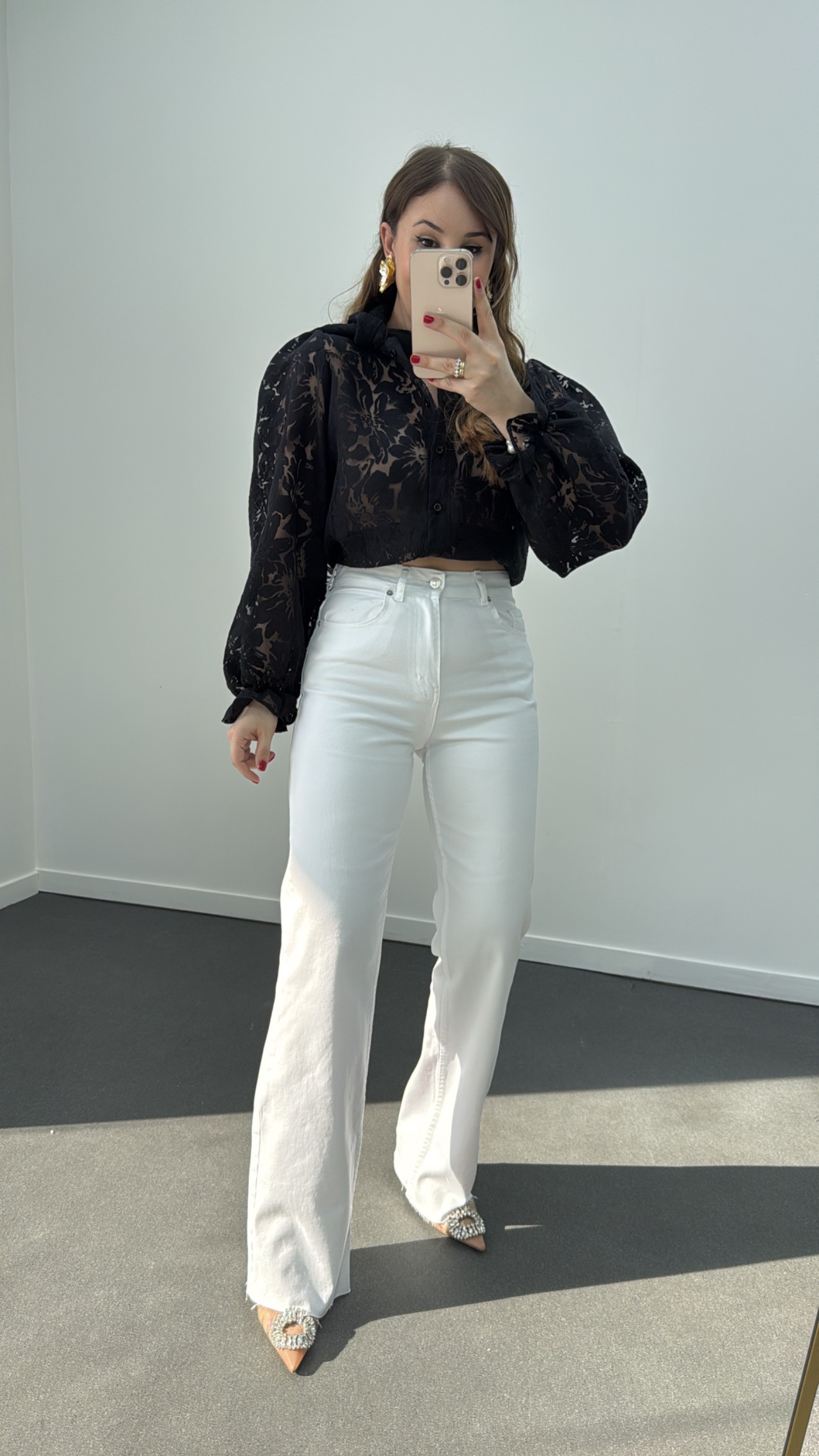 Royale  Beyaz Yıkamalı Wide Leg Jeans