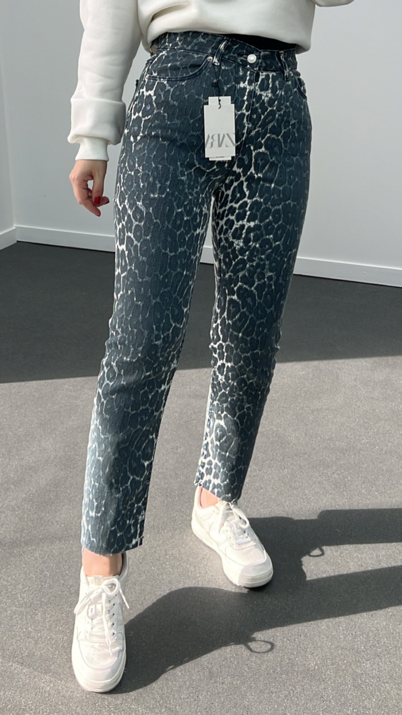 Juliet Antrasit Leopar Kot Yüksek Bel Slim Fit Jean