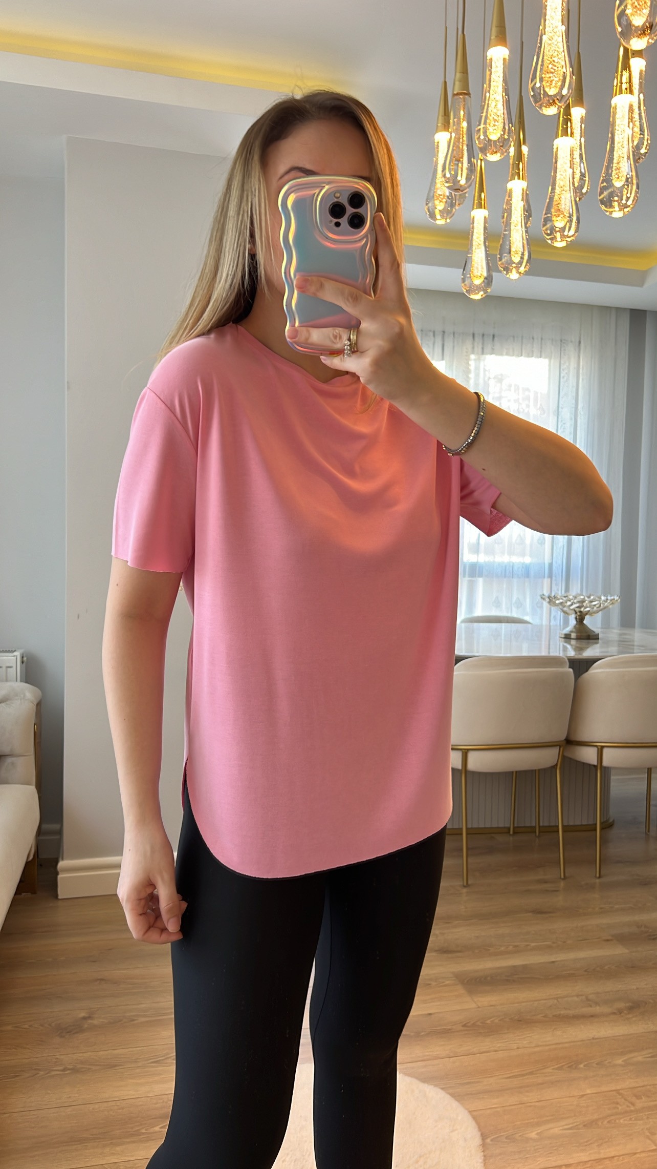 Oys Pembe Renk Modal Kumaş Tshirt