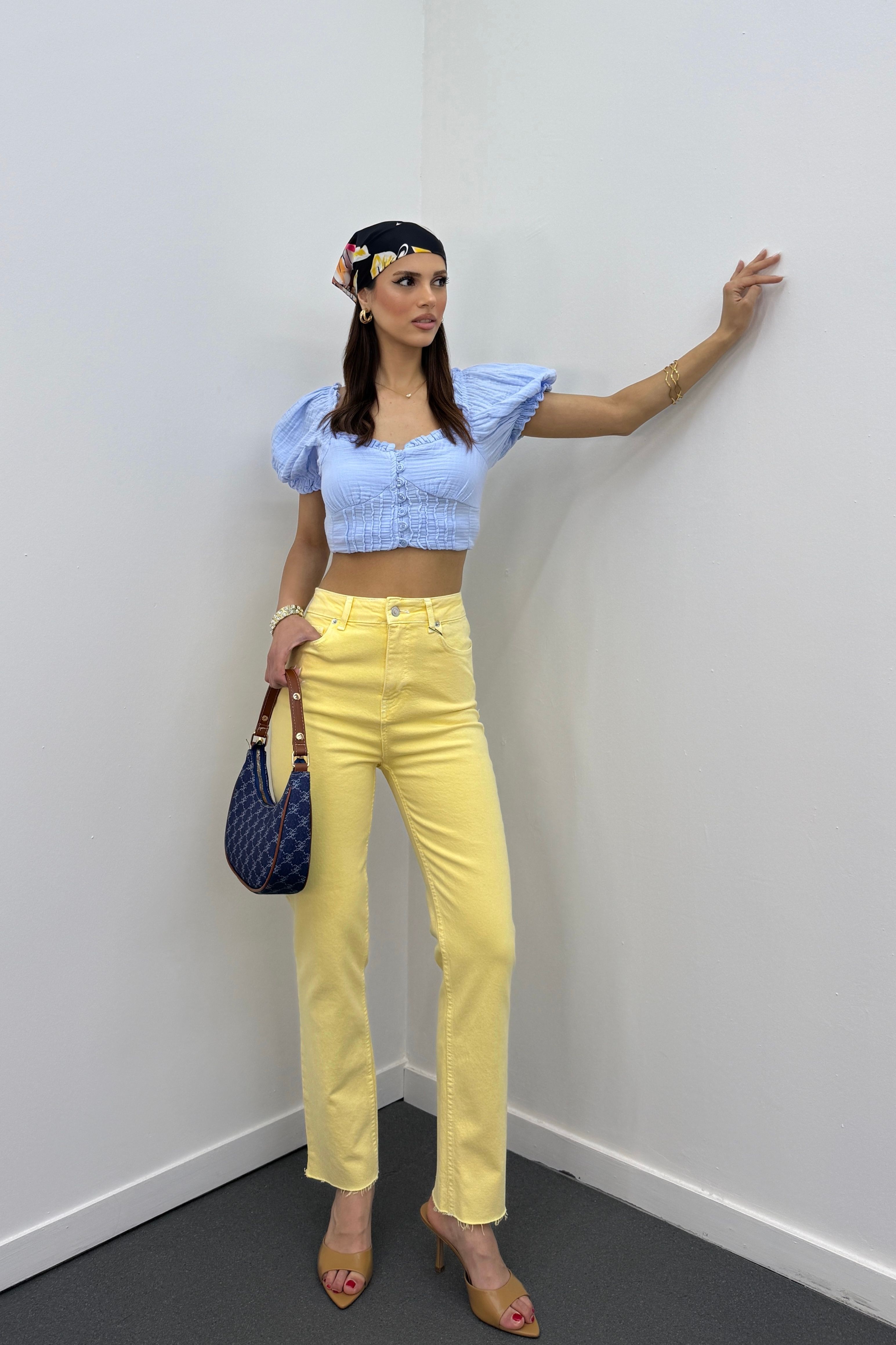  Juliet Açık Sarı Renk Yüksek Bel Slim Fit Jeans