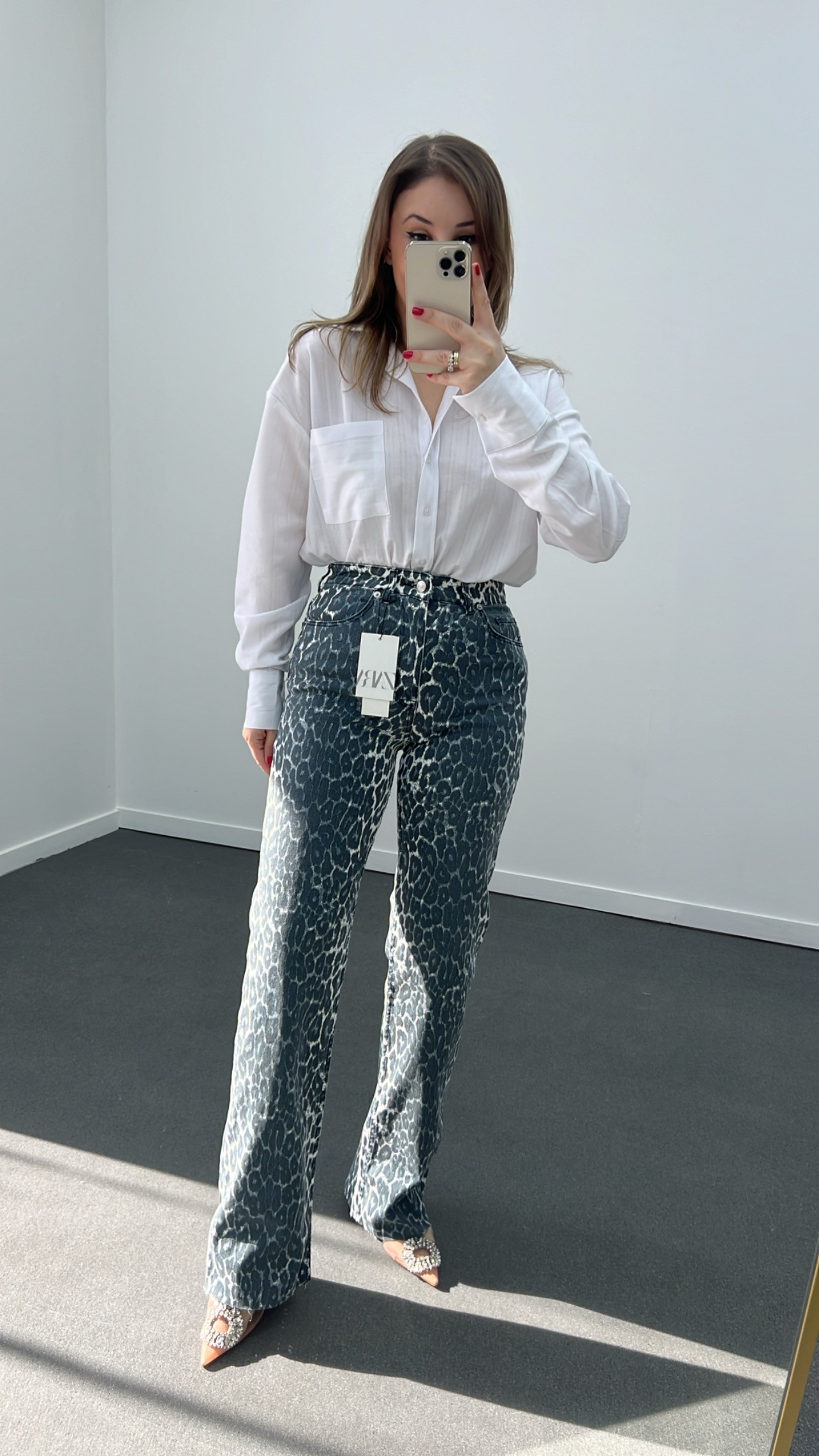 Roma Antrasit Leopar Yıkamalı Wide Leg Jeans