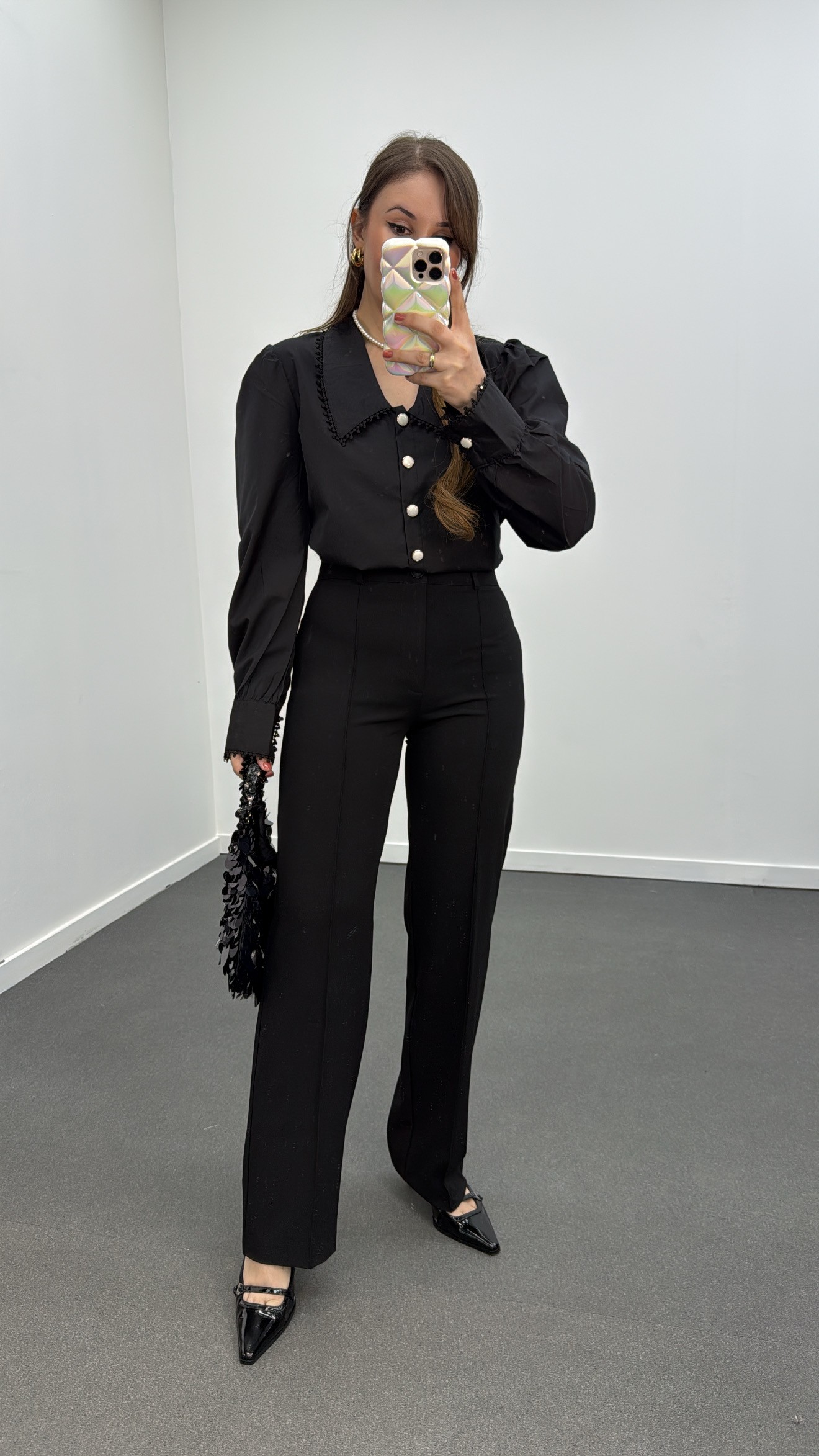 Pantaloni Palazzo cu cusaturi negre Meg