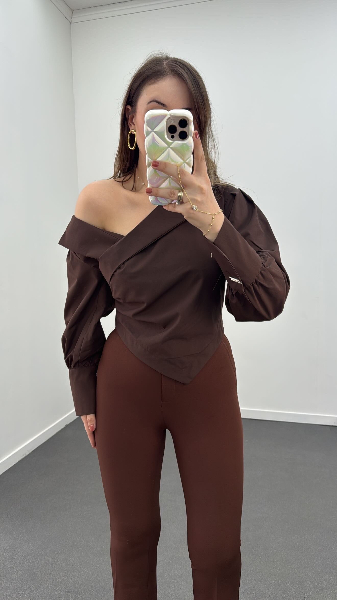 Suzy Kahve Kruvaze Tasarım Gömlek Bluz