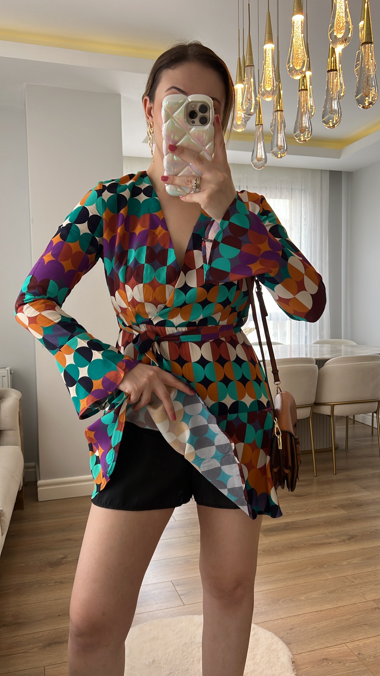ZR Geometrik Desenli Elbise Görünümlü Tulum
