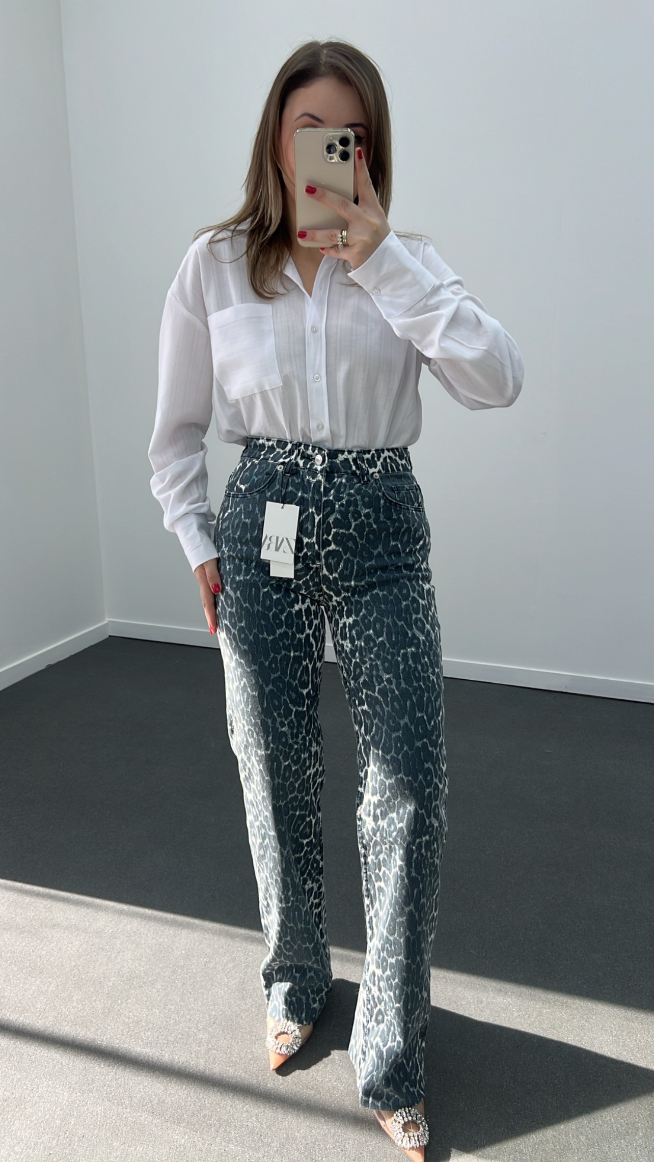 Roma Antrasit Leopar Yıkamalı Wide Leg Jeans