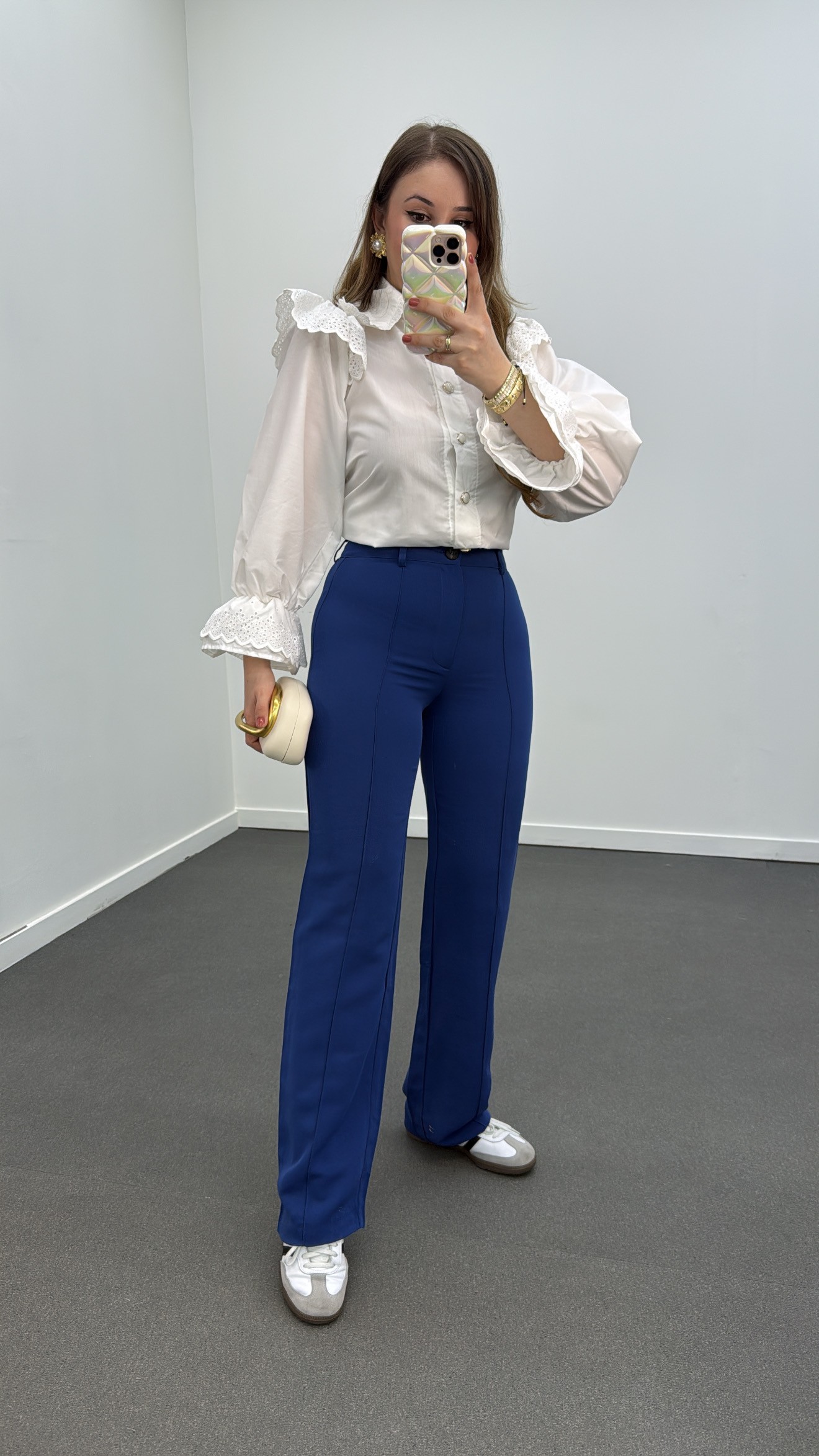 Pantaloni meg din țesătură Palazzo cu coase albastru Indigo