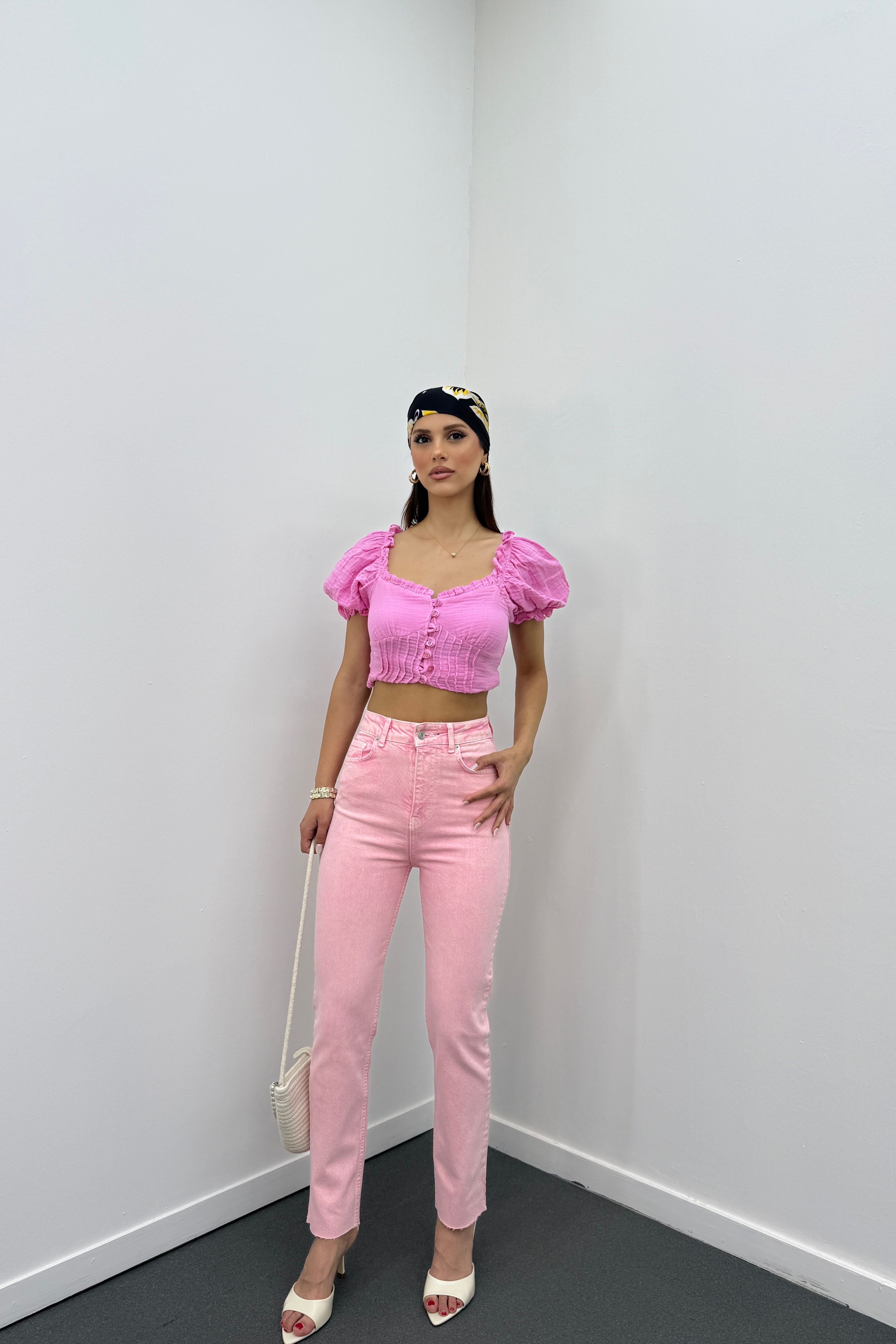 Juliet Açık Pembe Renk Yüksek Bel Slim Fit Jeans