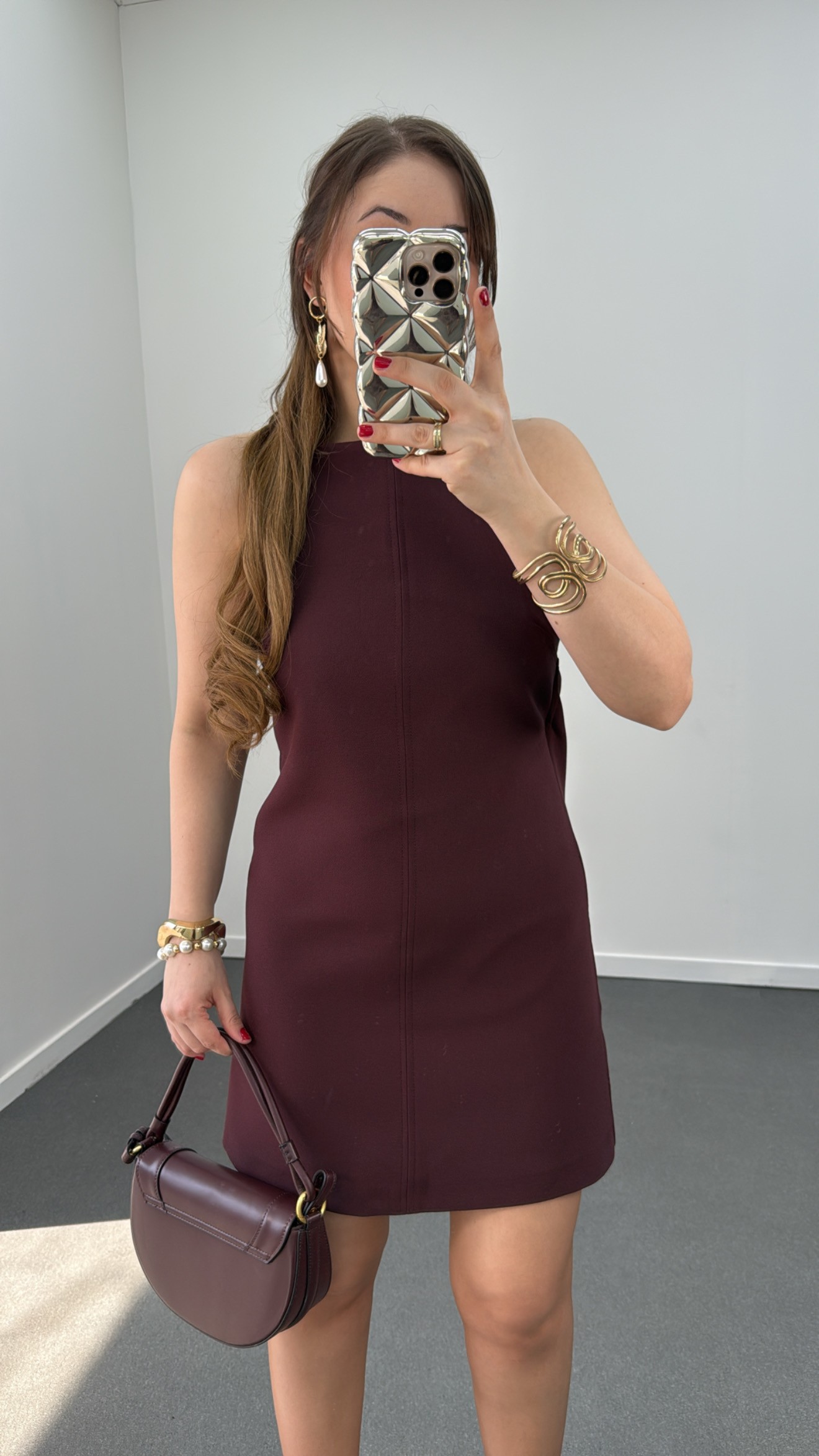 Carina Bordo Halter Yaka Elbise
