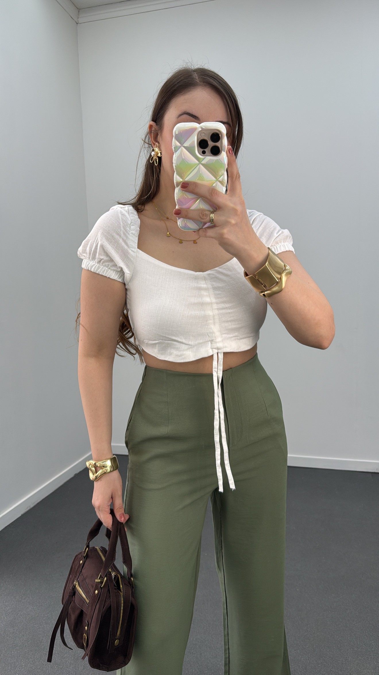 Crop de pânză Ethan White Princess cu mâneci