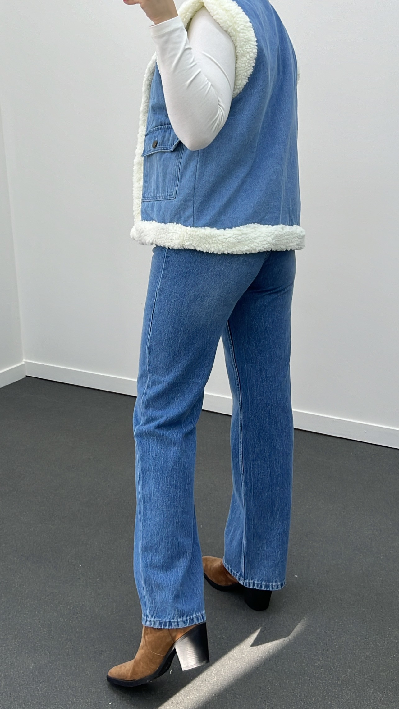 Katejan İçi Kürklü Denim Yelek