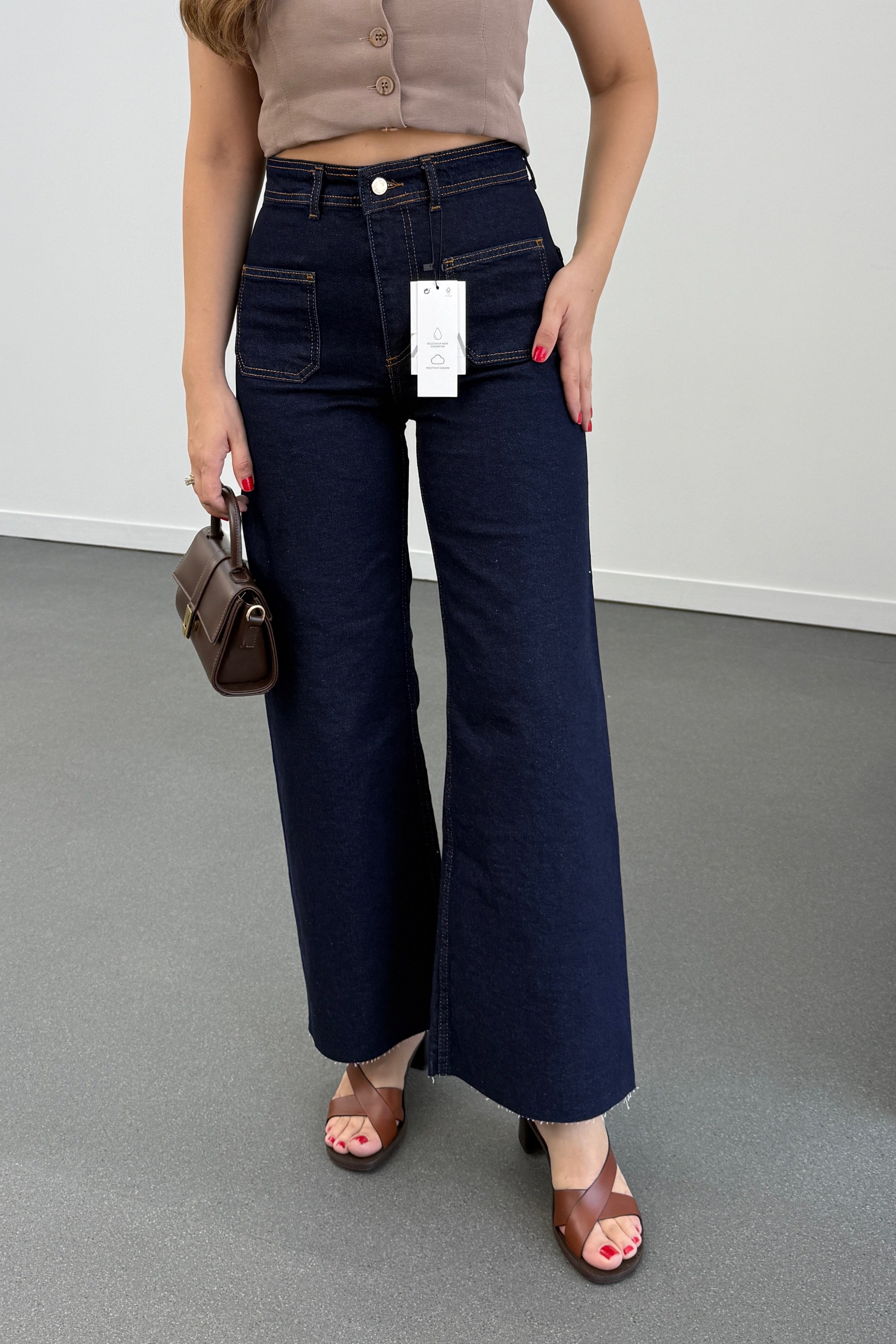 Milano Lacivert Cepli Yarım Flare Jeans