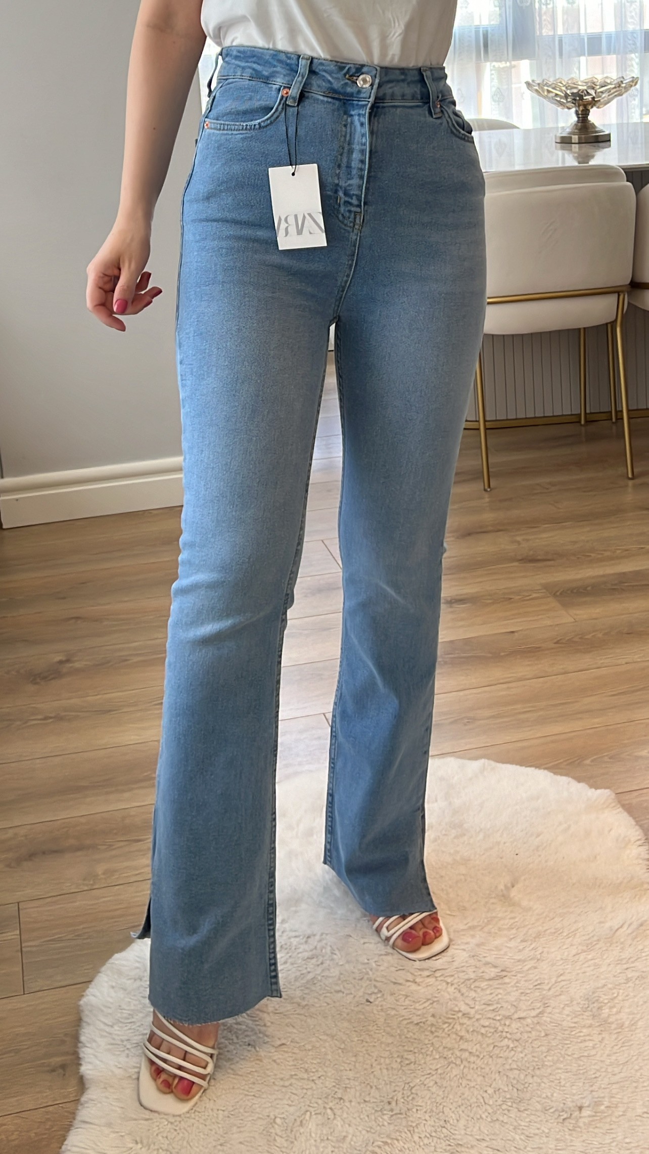 Tedros Açık Kot Extra Yüksek Bel Yırtmaçlı Straight Jeans