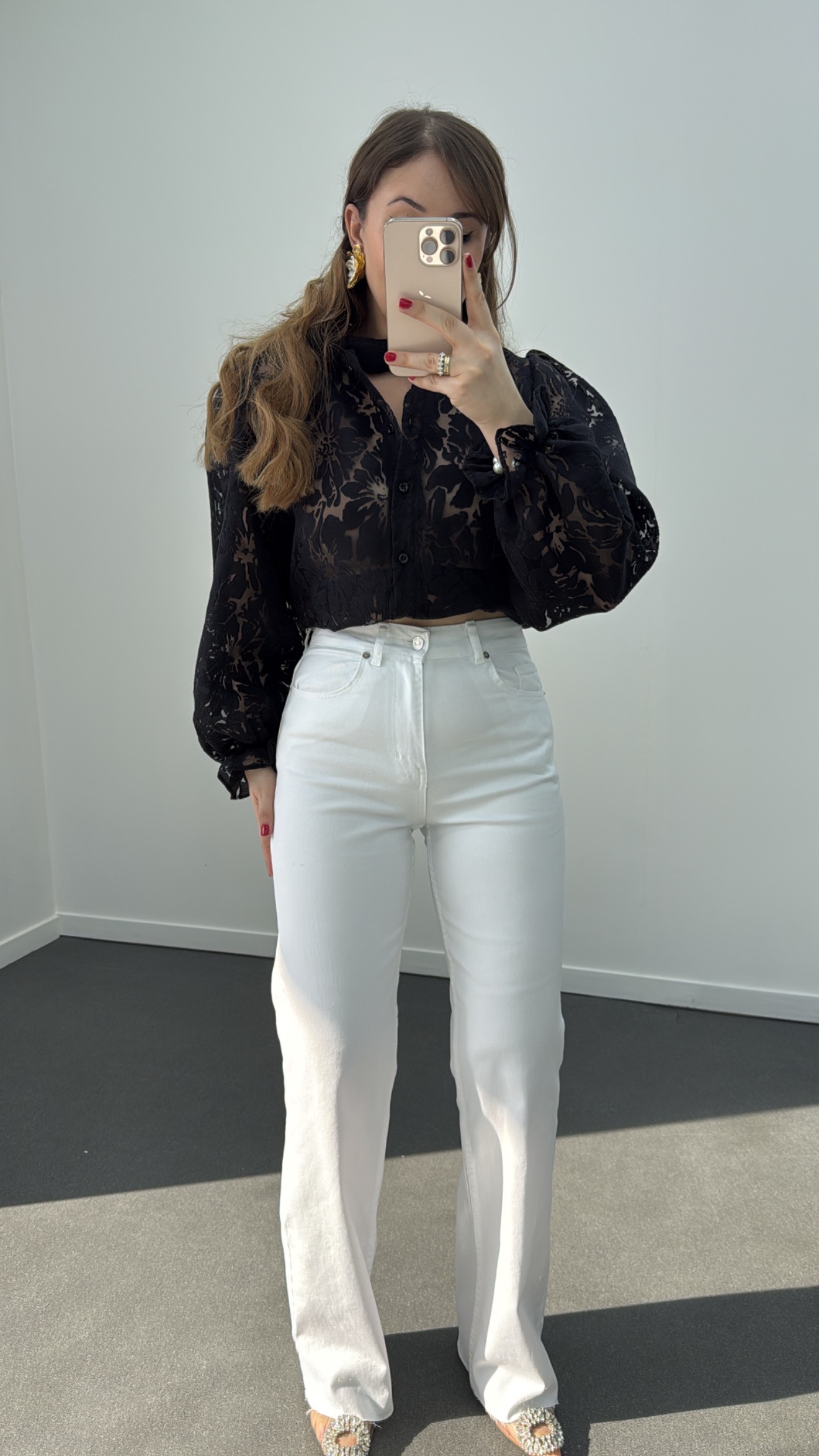 Royale  Beyaz Yıkamalı Wide Leg Jeans