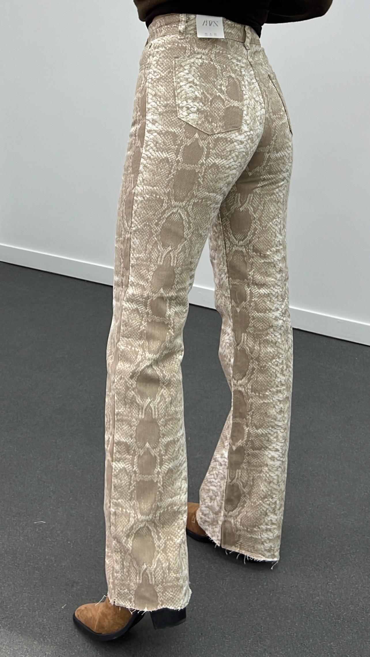 ZR Bej Yılan Desenli Wide Leg Jeans