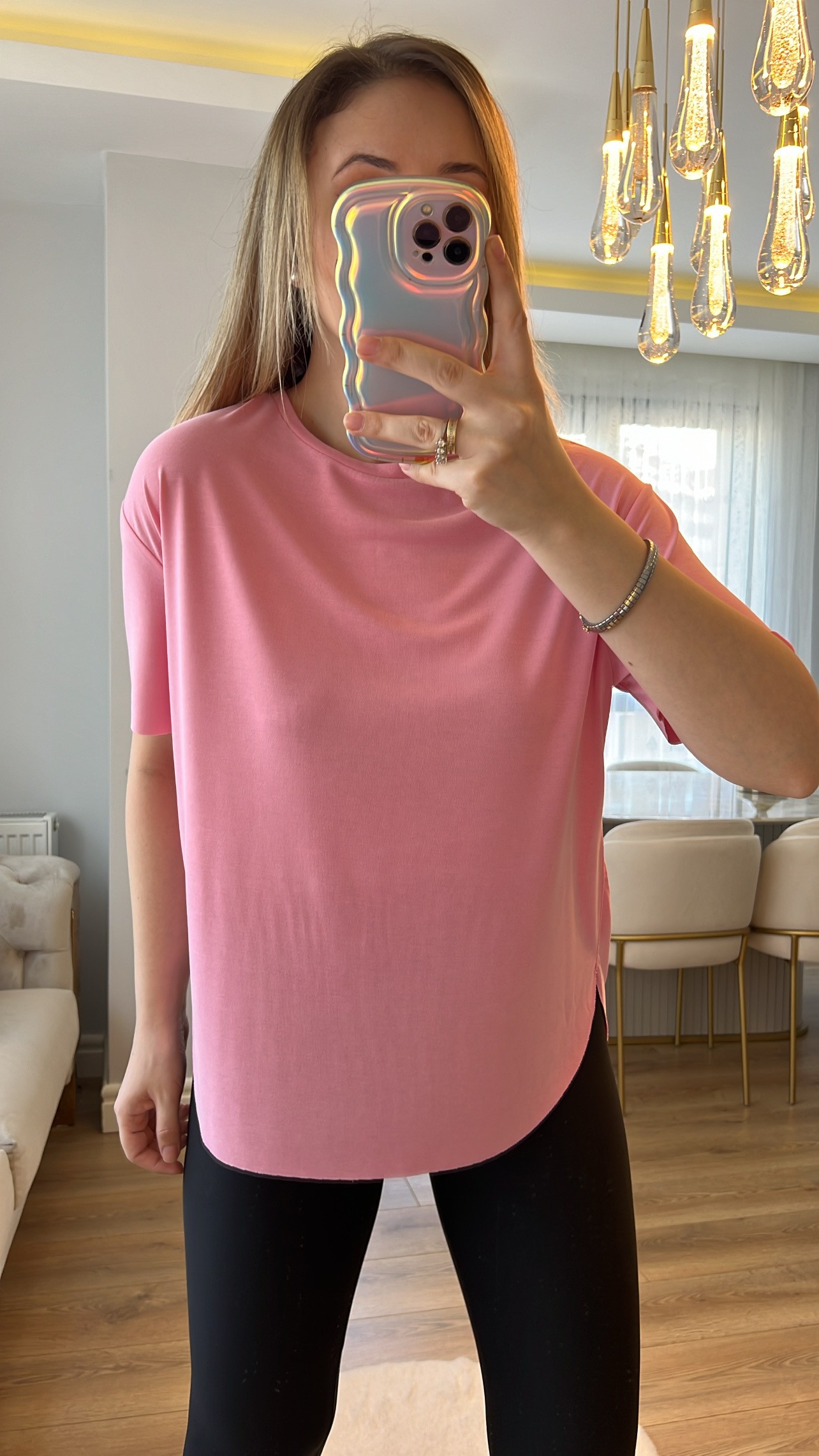 Oys Pembe Renk Modal Kumaş Tshirt