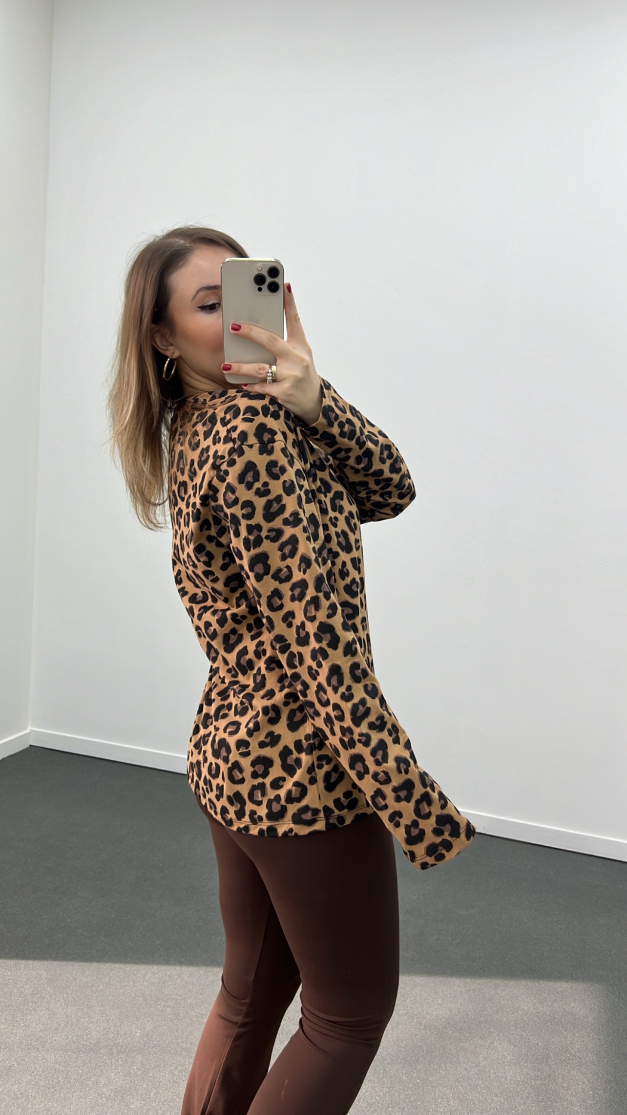 Kahve Leopar Desenli İnce Sweat 