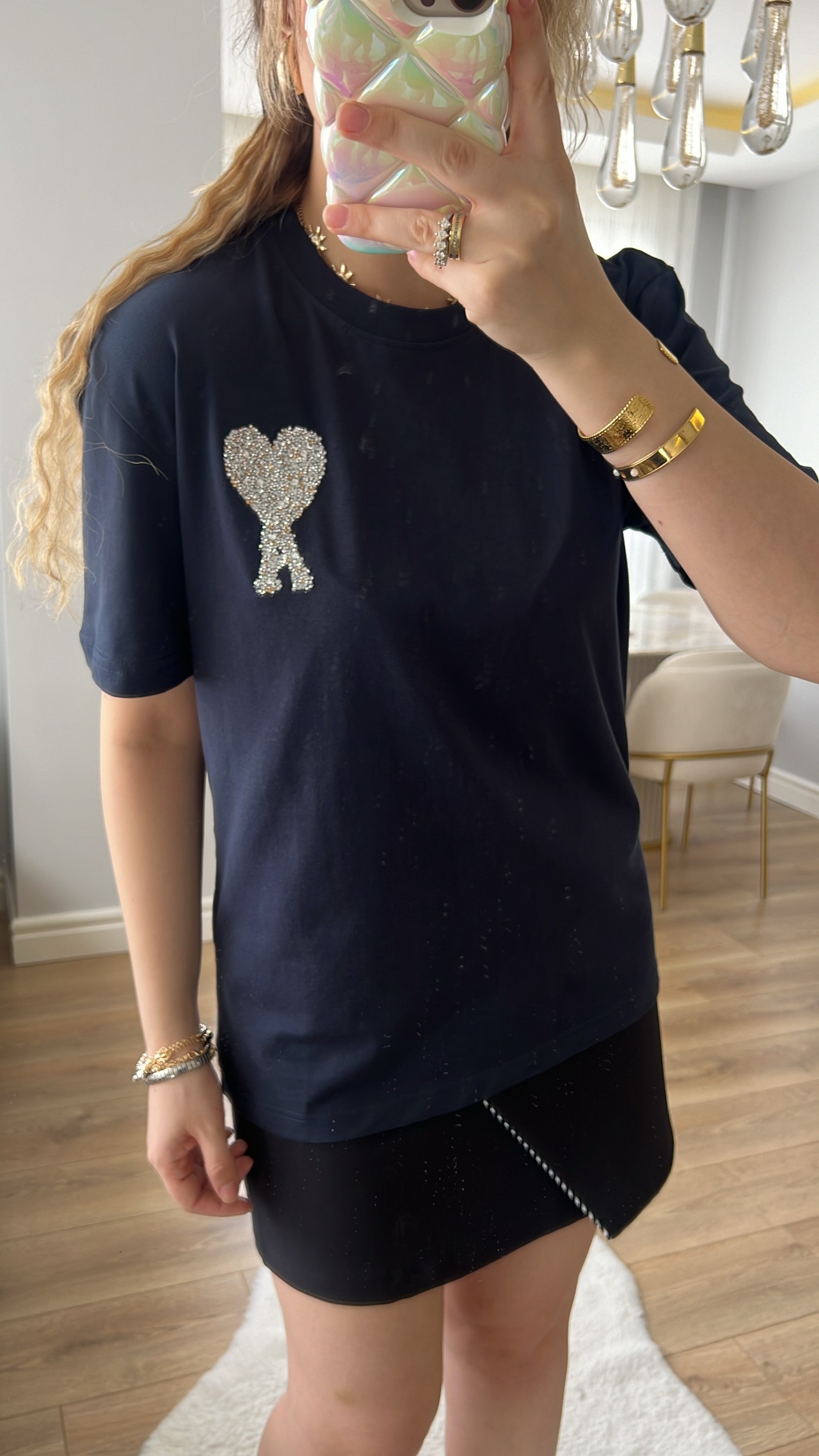 Lacivert Taş İşlemeli Tasarım Tshirt