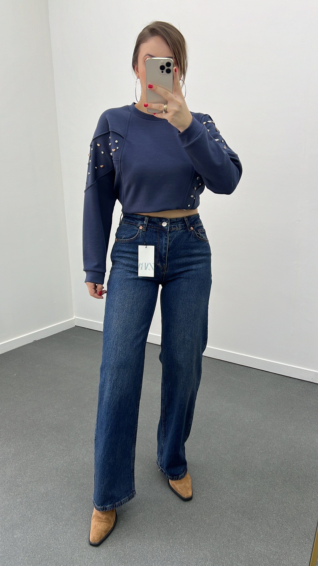 Lucas Kahve Tint Yıkamalı Likralı Wide Leg Jeans