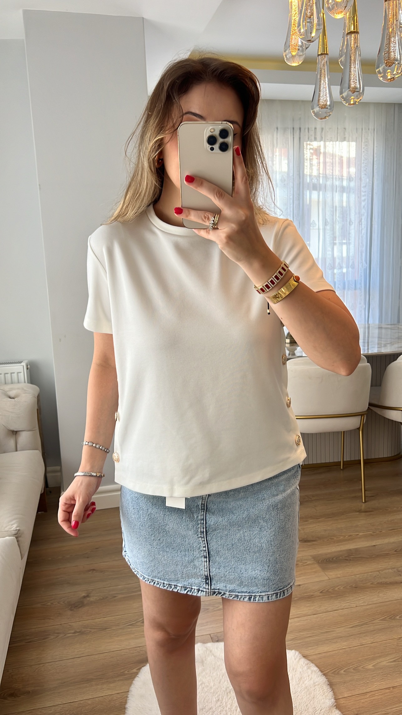 ZR Gold Düğmeli Tok Premium Beyaz Tshirt